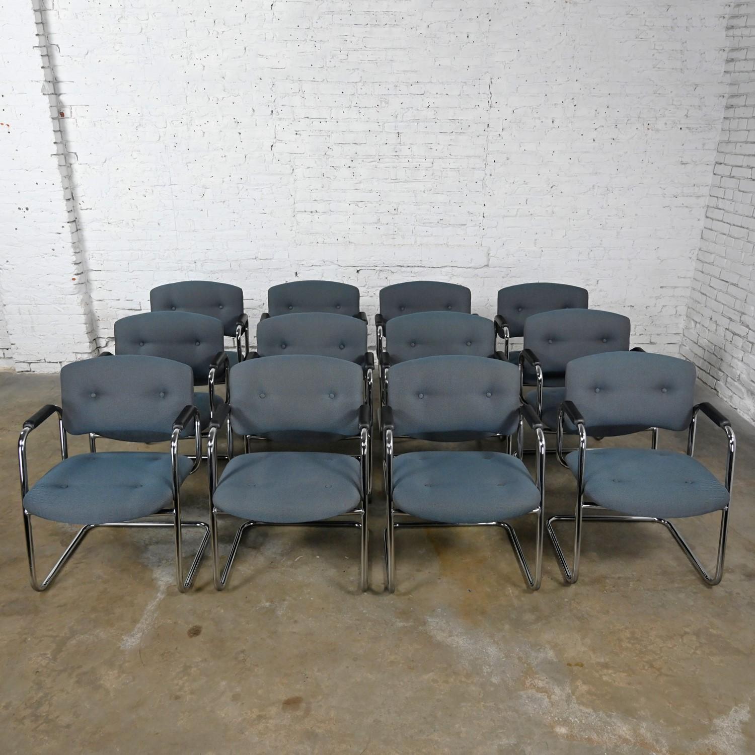 Late 20th Century Gray & Chrome Cantilever Chairs Style Steelcase Set of 12 For Sale 8