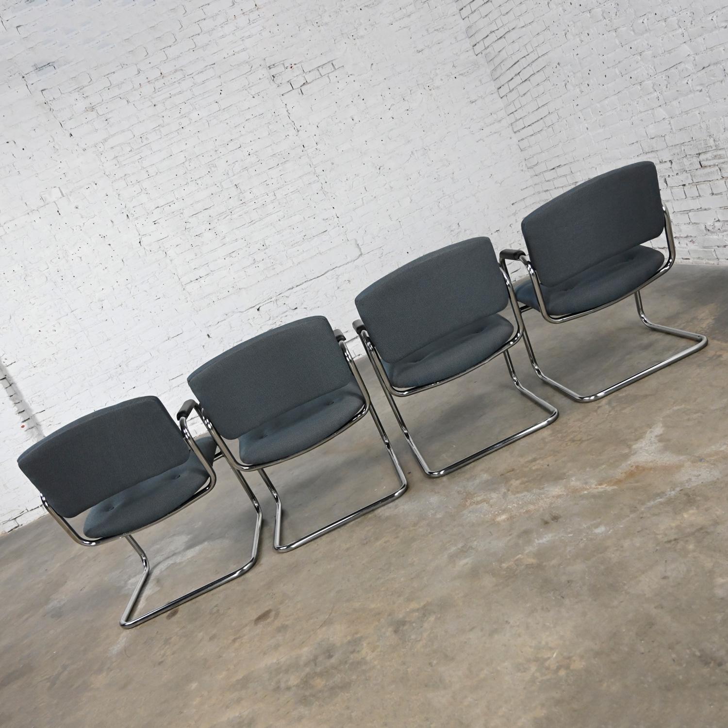 Late 20th Century Gray & Chrome Cantilever Chairs Style Steelcase Set of 4 For Sale 4