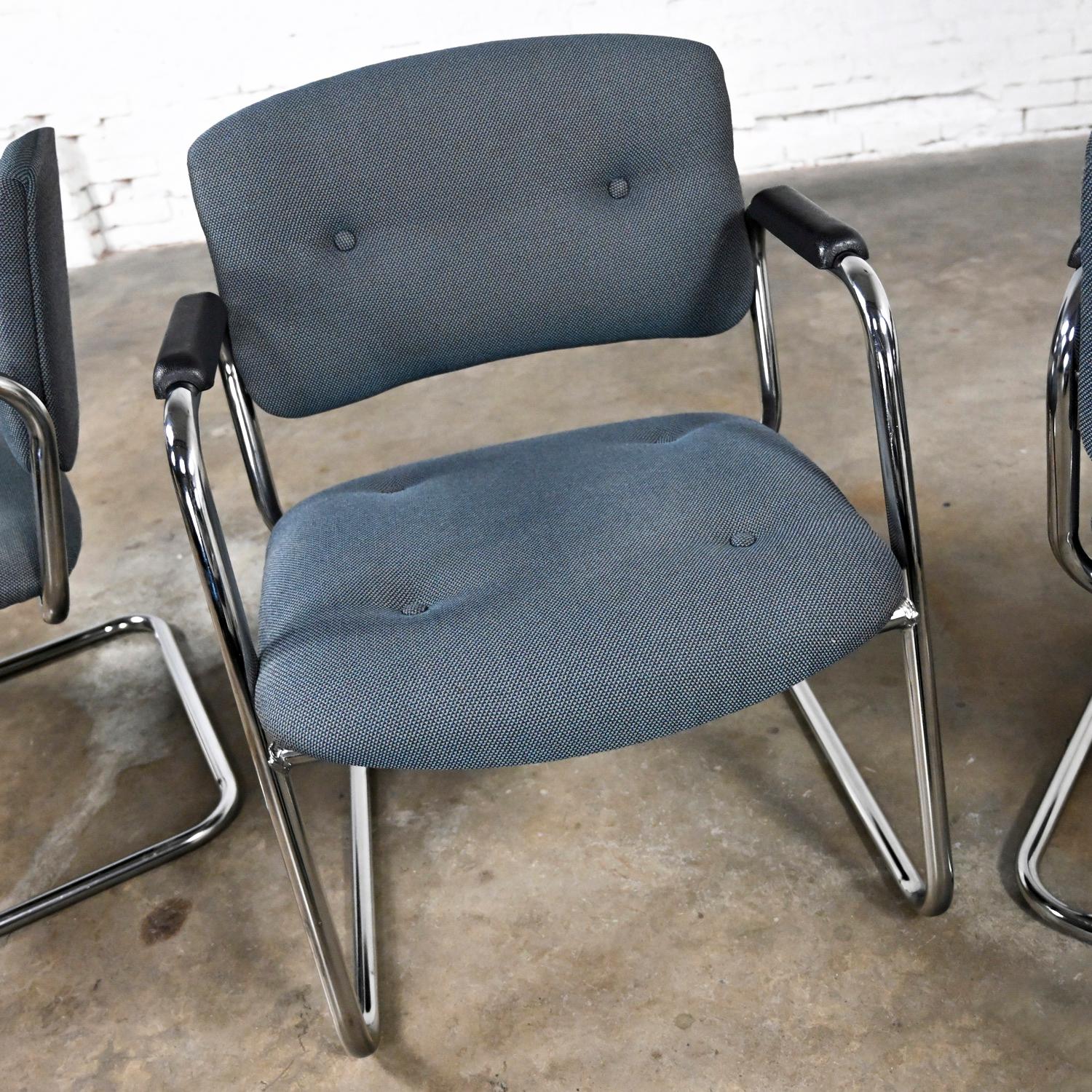 Late 20th Century Gray & Chrome Cantilever Chairs Style Steelcase Set of 4 For Sale 6