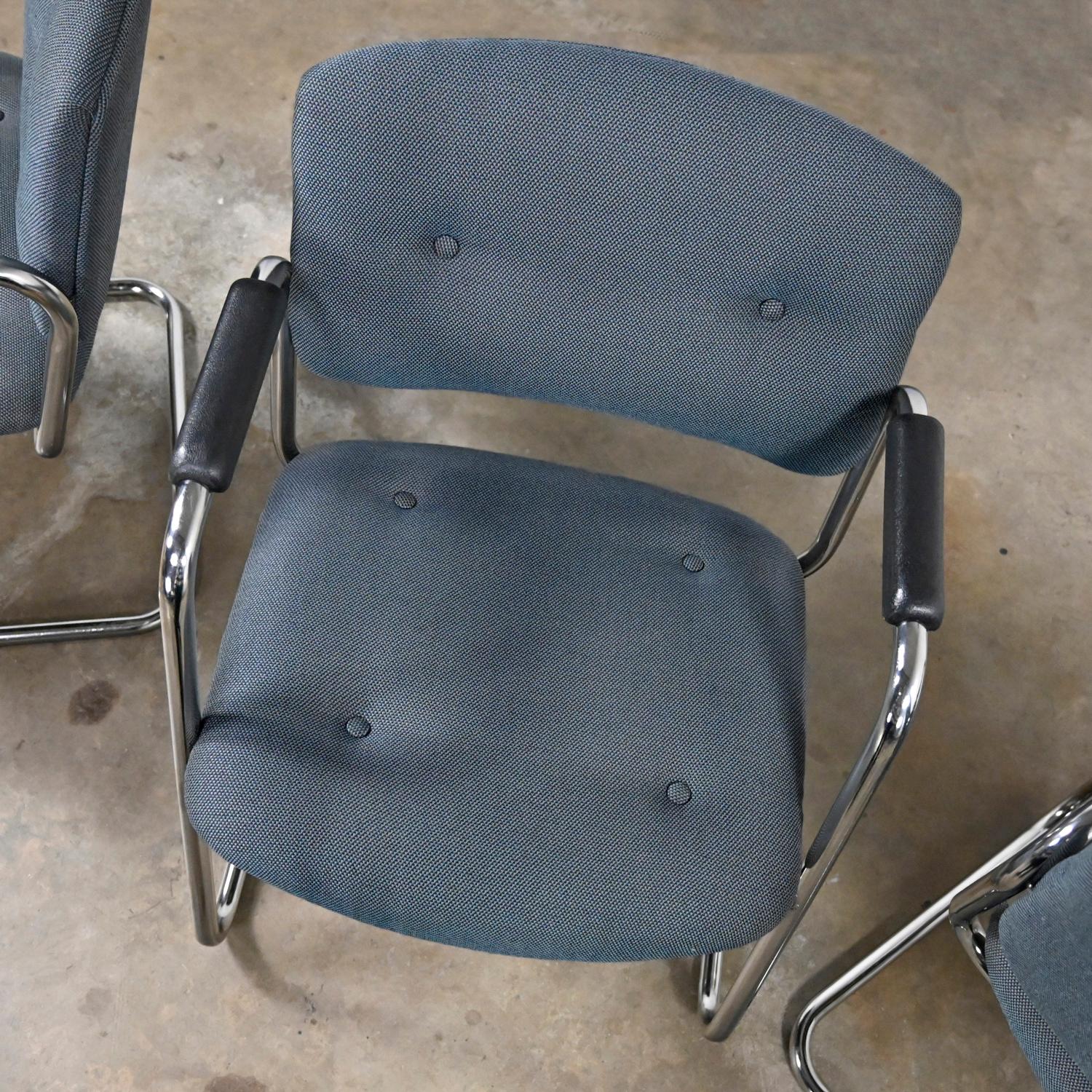 Late 20th Century Gray & Chrome Cantilever Chairs Style Steelcase Set of 4 For Sale 7