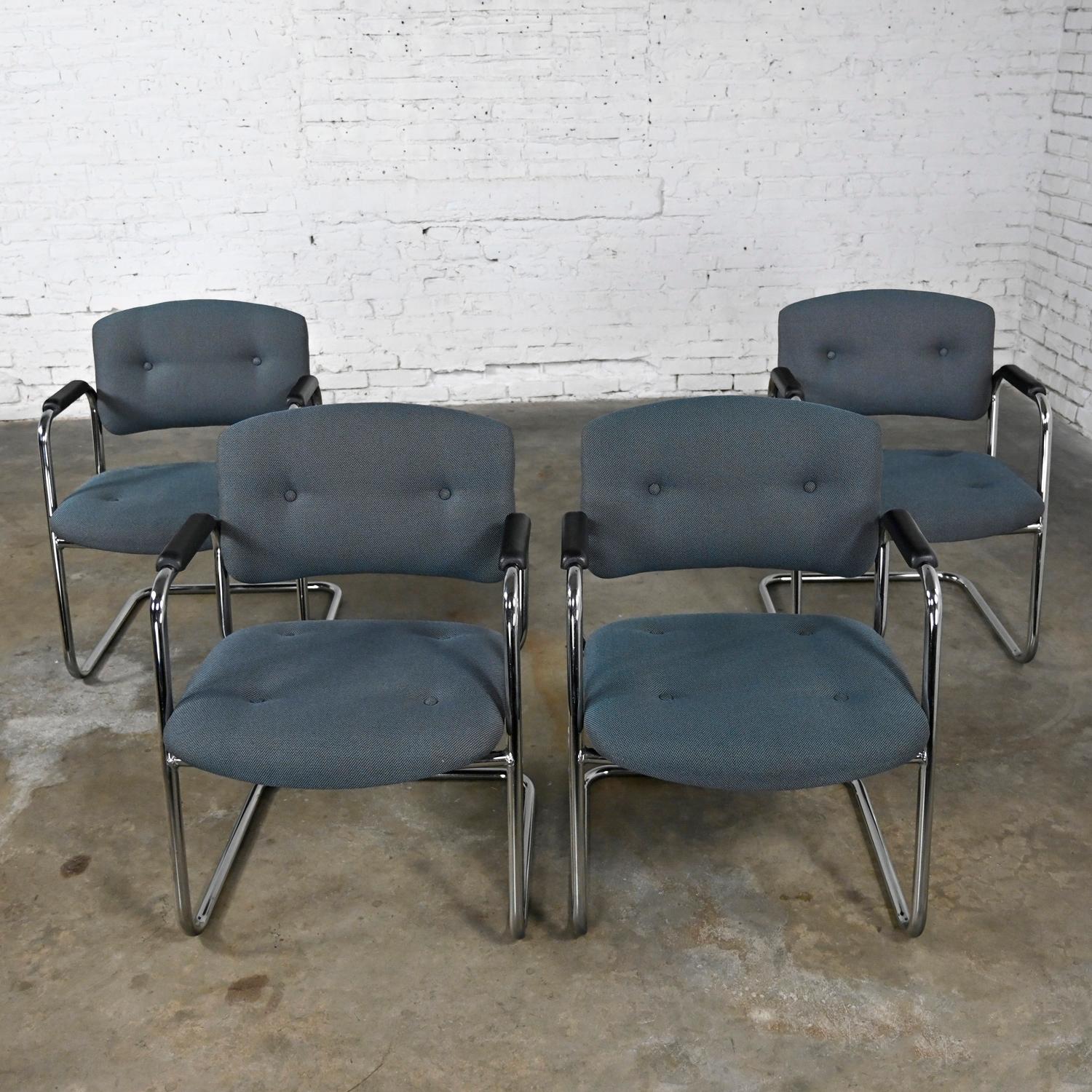 Late 20th Century Gray & Chrome Cantilever Chairs Style Steelcase Set of 4 For Sale 11