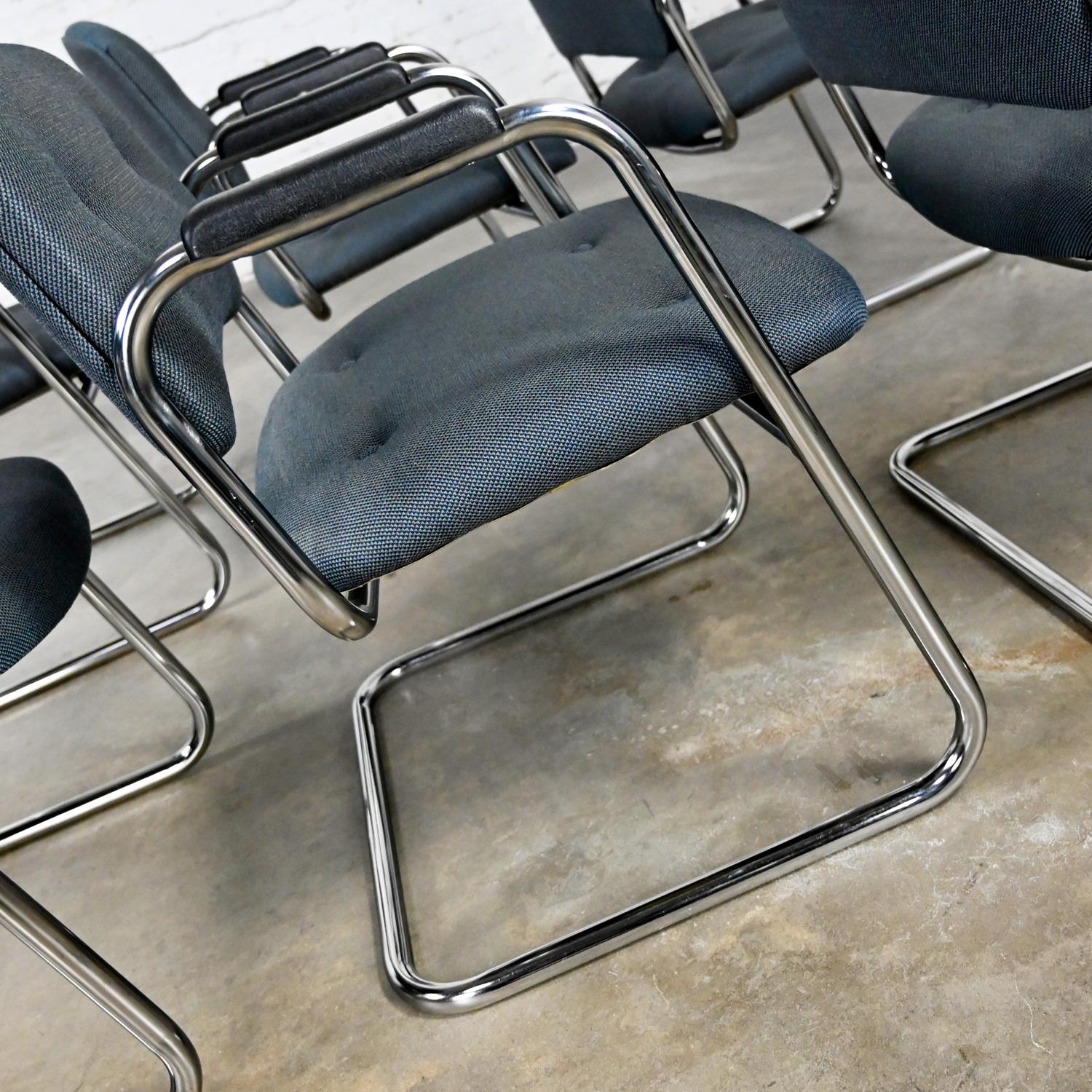 Late 20th Century Gray & Chrome Cantilever Chairs Style Steelcase Set of 6 For Sale 4