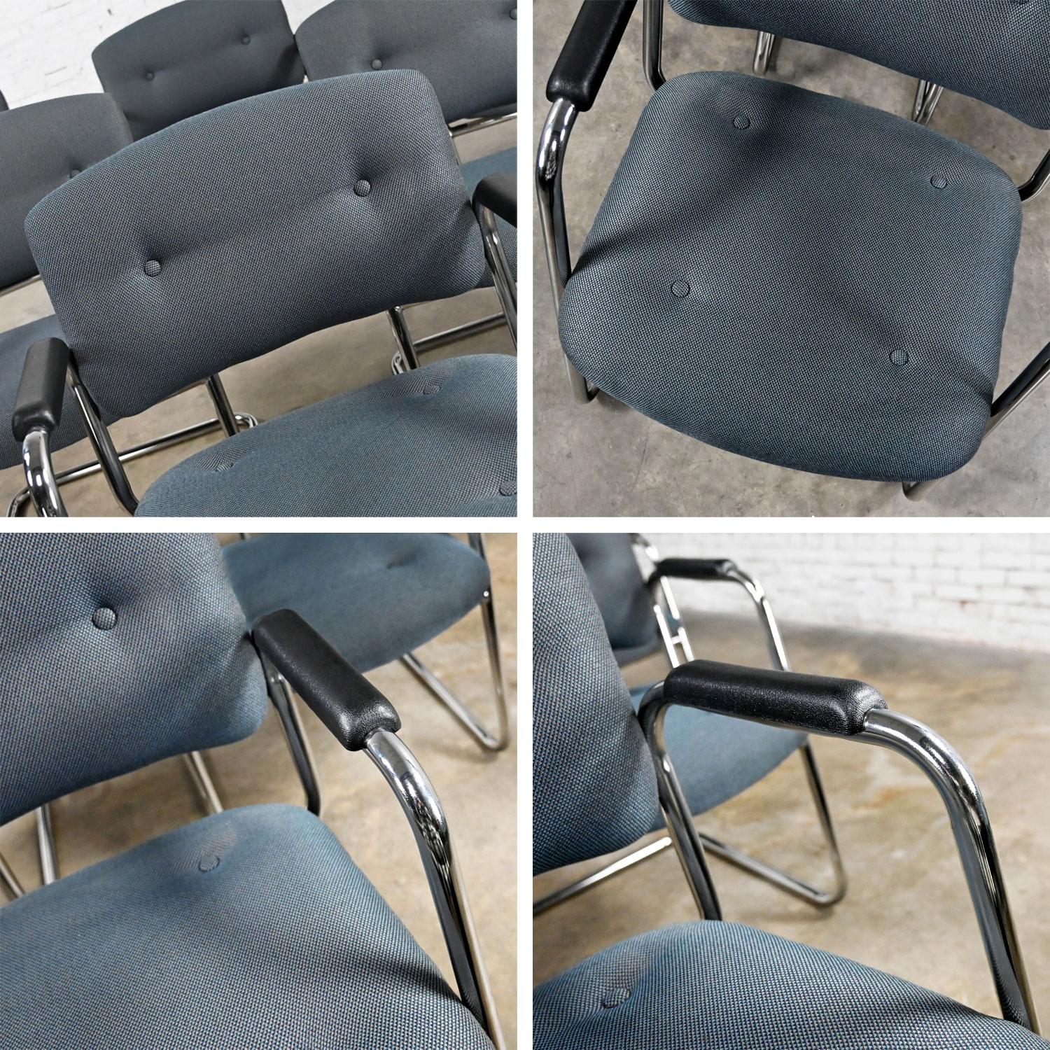 Late 20th Century Gray & Chrome Cantilever Chairs Style Steelcase Set of 6 For Sale 5