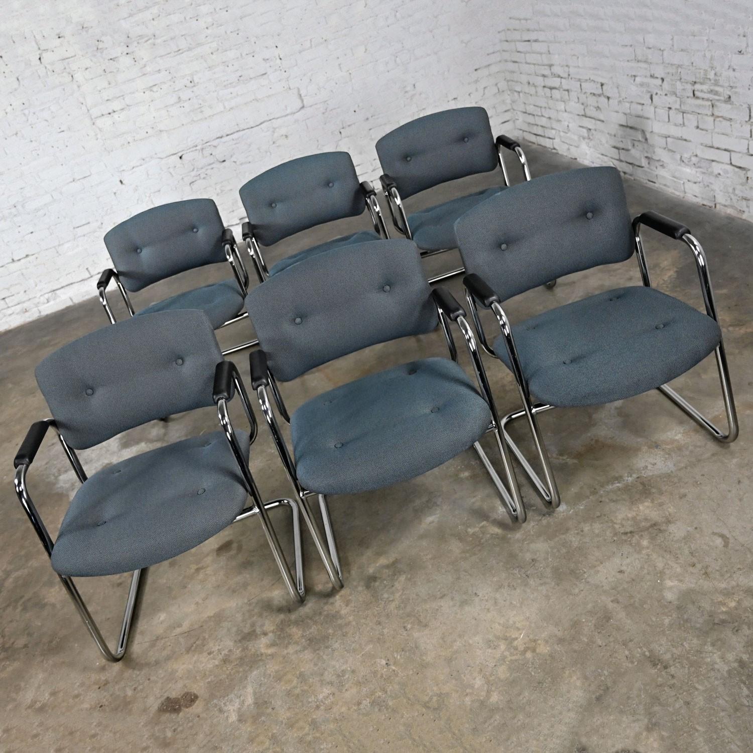 American Late 20th Century Gray & Chrome Cantilever Chairs Style Steelcase Set of 6 For Sale