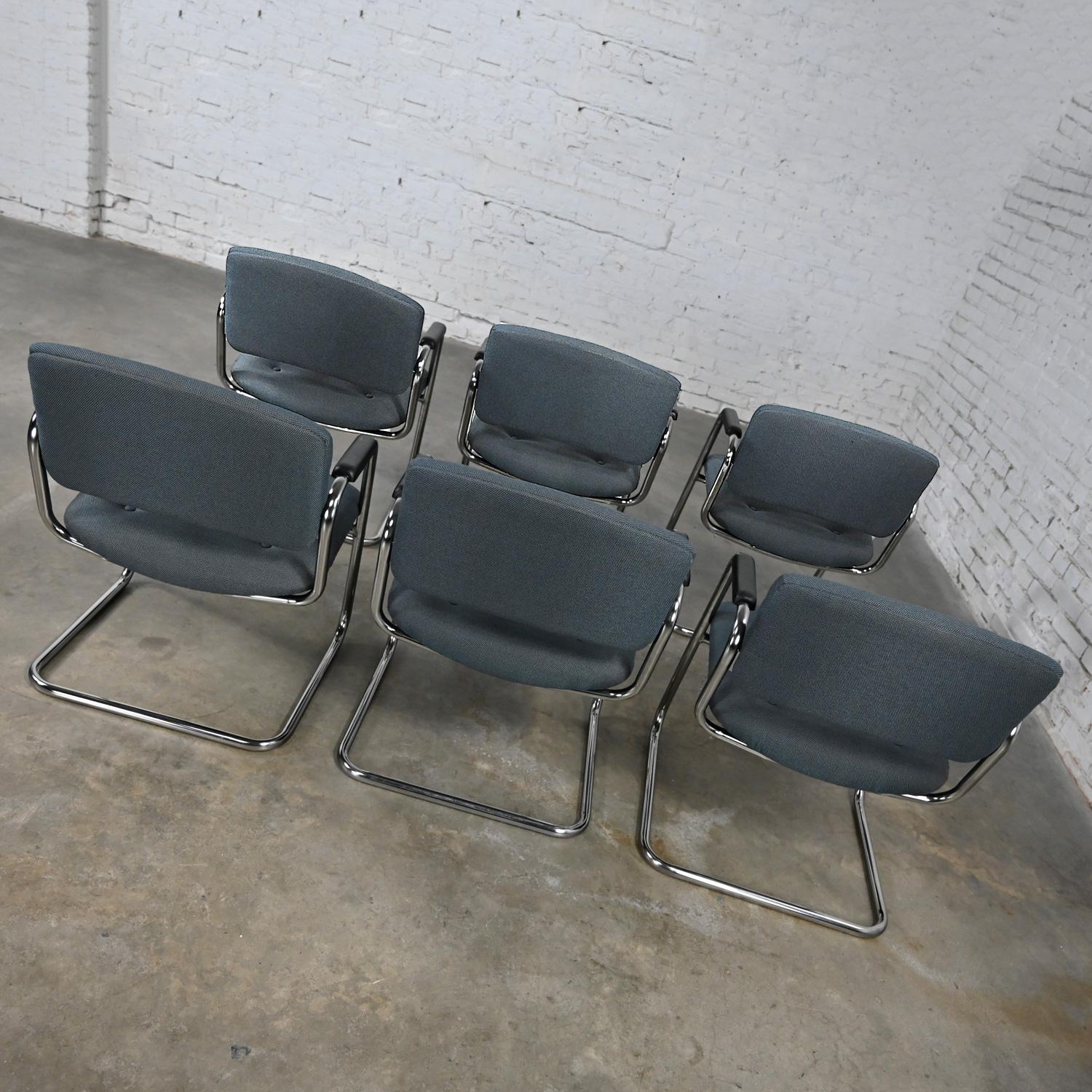 Late 20th Century Gray & Chrome Cantilever Chairs Style Steelcase Set of 6 For Sale 3