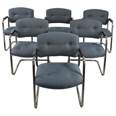 Late 20th Century Gray & Chrome Cantilever Chairs Style Steelcase Set of 6