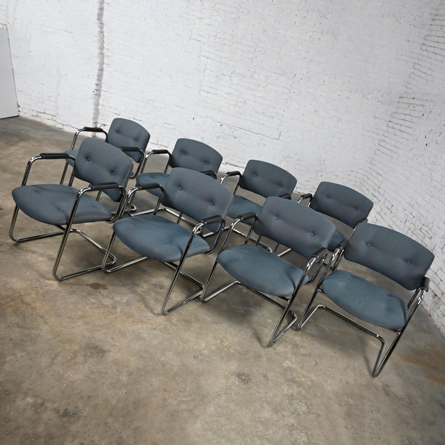 American Late 20th Century Gray & Chrome Cantilever Chairs Style Steelcase Set of 8 For Sale