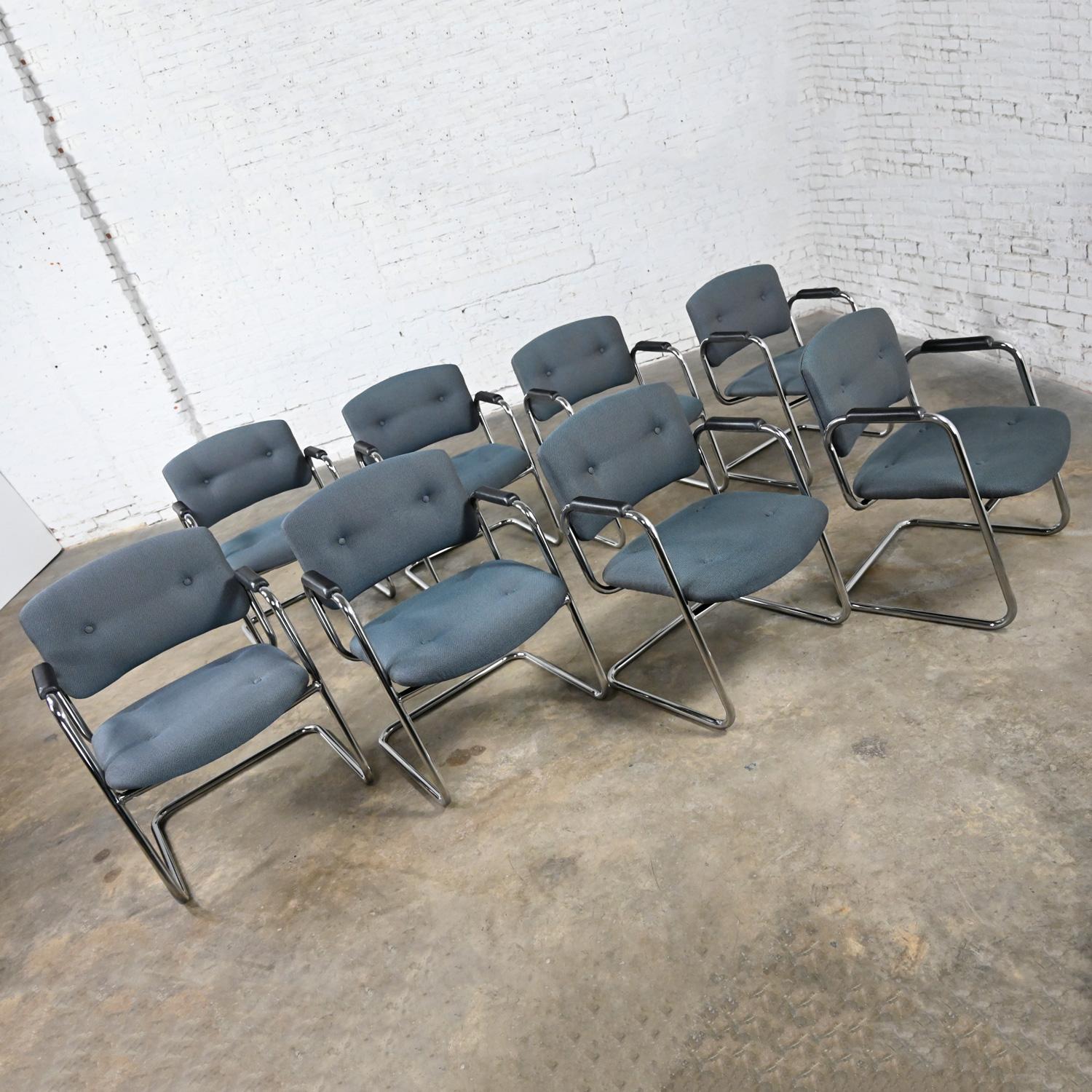 Late 20th Century Gray & Chrome Cantilever Chairs Style Steelcase Set of 8 In Good Condition For Sale In Topeka, KS