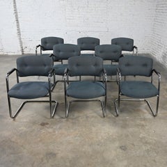 Late 20th Century Gray & Chrome Cantilever Chairs Style Steelcase Set of 8