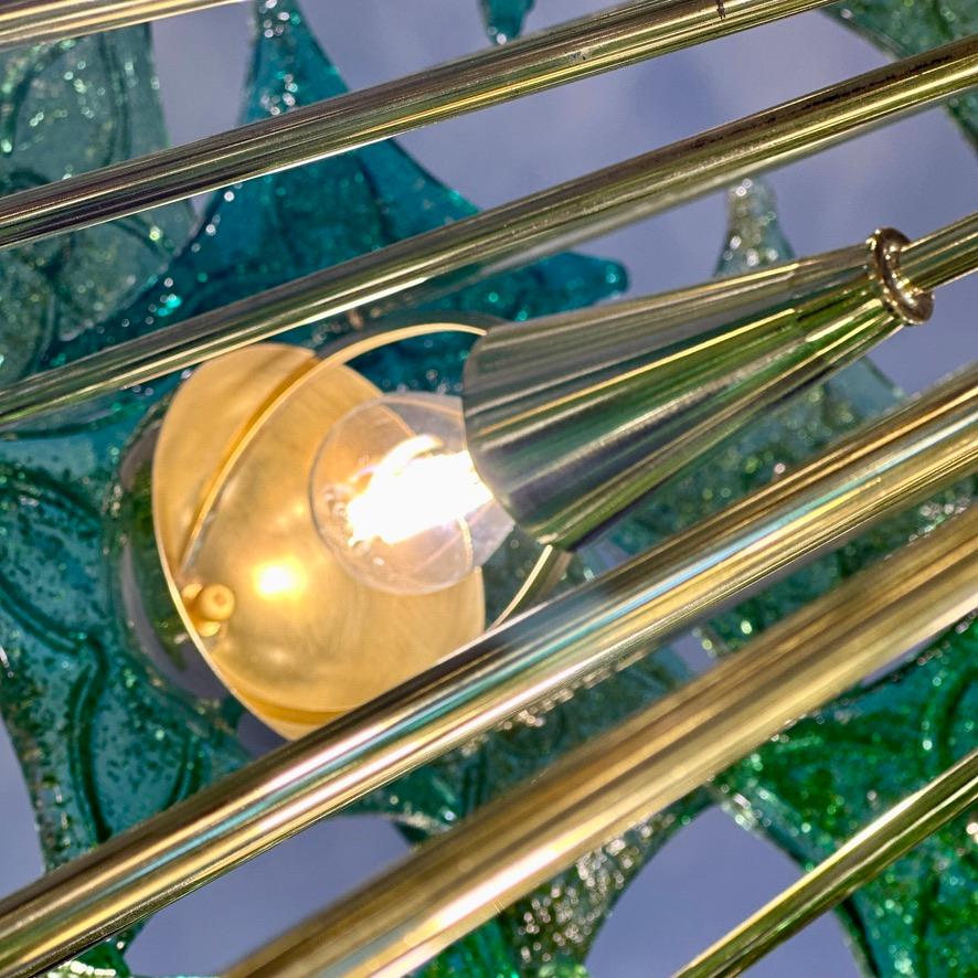 Late 20th Century Green Flowers Murano Art Glass & Brass Sputnik Chandelier  For Sale 1