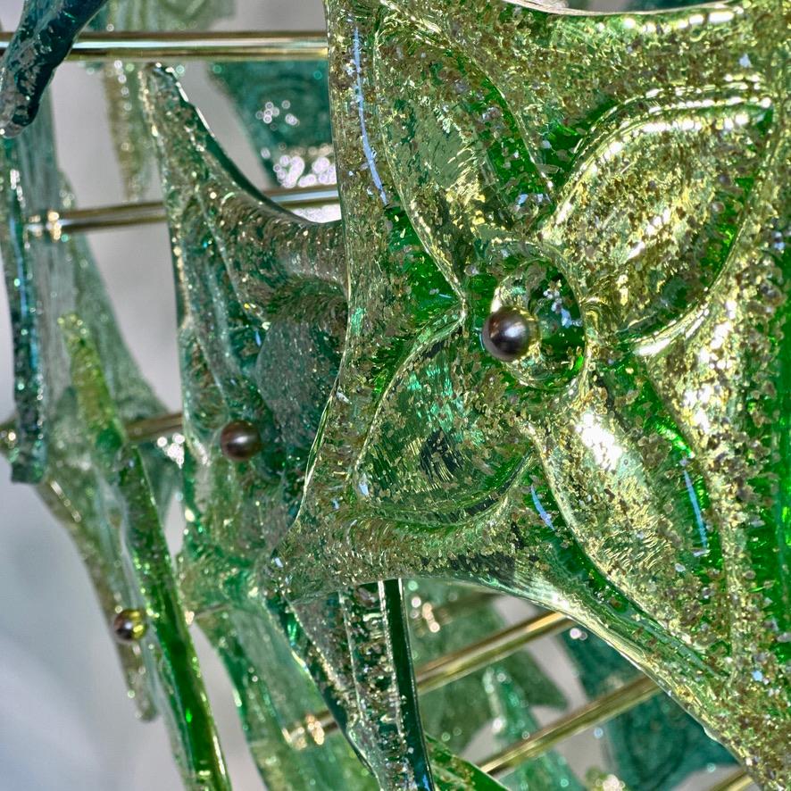 Late 20th Century Green Flowers Murano Art Glass & Brass Sputnik Chandelier  For Sale 4