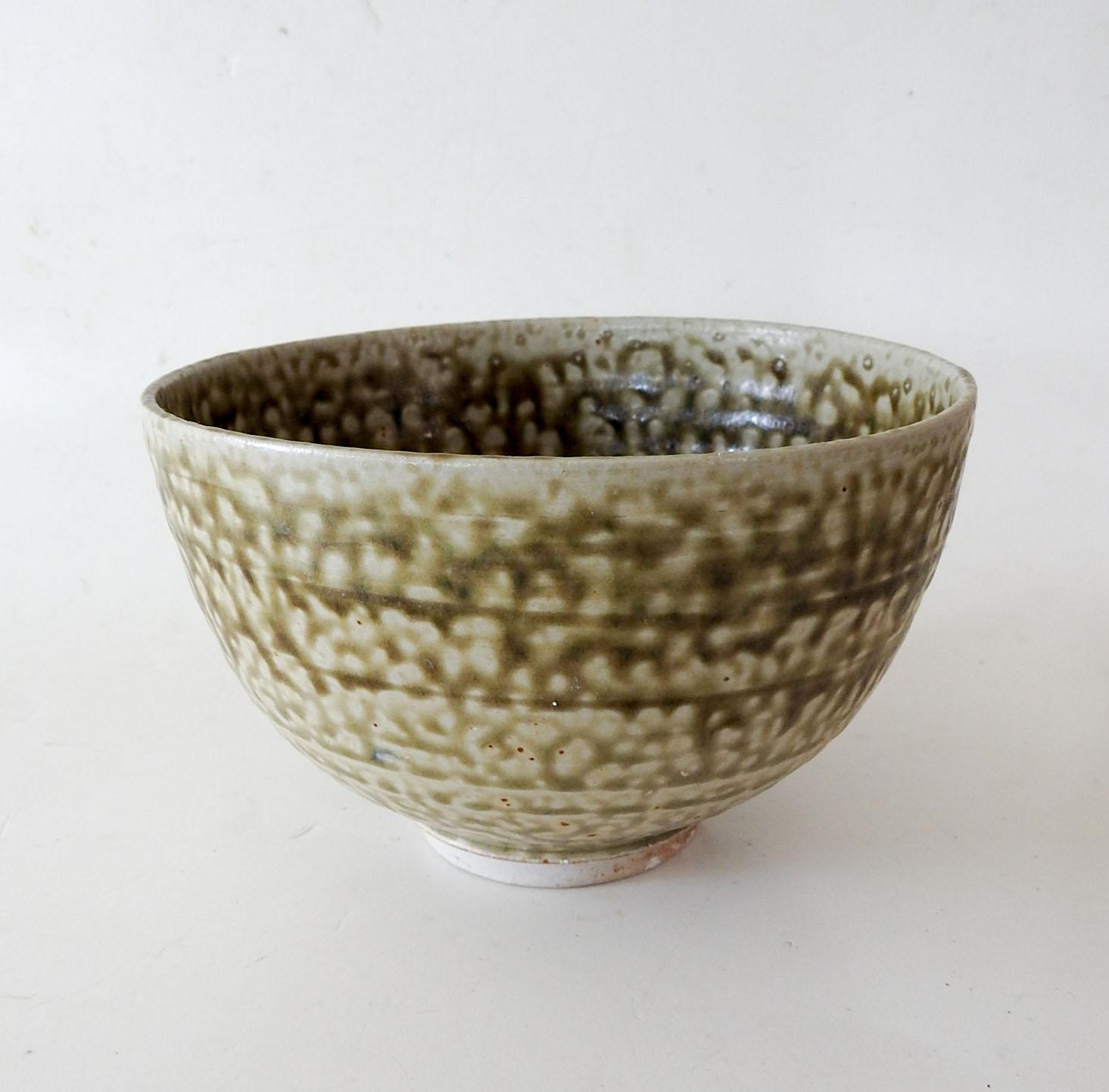 Mid-Century Modern Late 20th Century Green Salt Glaze Pottery Bowl For Sale