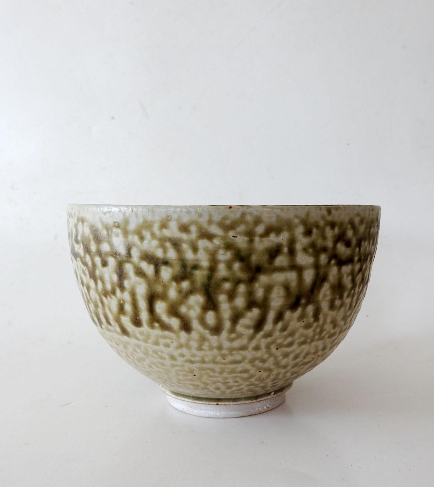 Hand-Crafted Late 20th Century Green Salt Glaze Pottery Bowl For Sale
