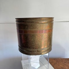 Late 20th Century Hammered Brass and Copper Wastebasket or Planter
