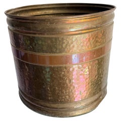 Late 20th Century Hammered Brass and Copper Wastebasket or Planter