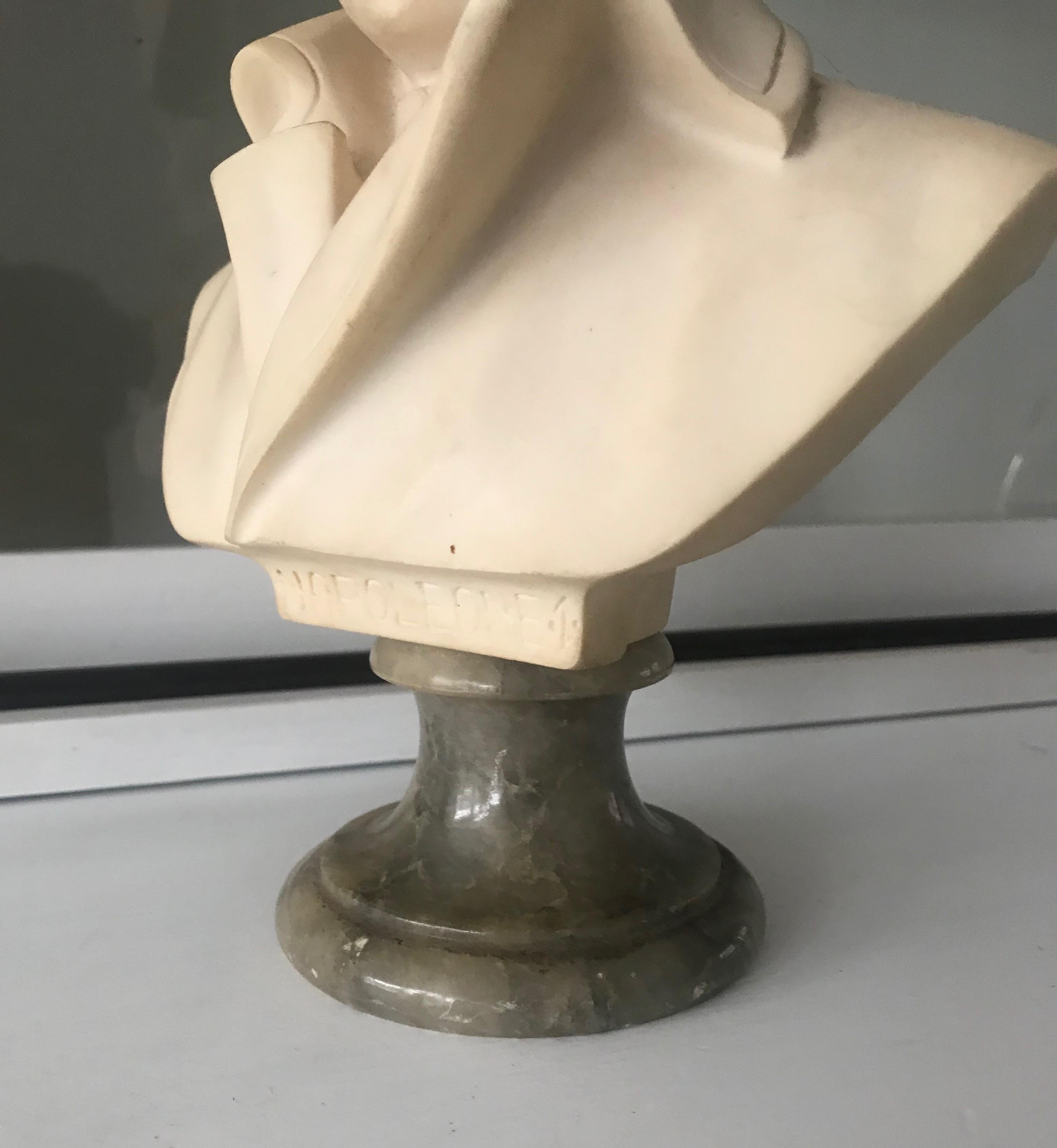 Late 20th Century Hand Carved Alabaster Napoleon Bust Statue on Marble Base 4