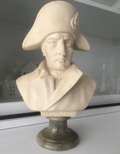 Late 20th Century Hand Carved Alabaster Napoleon Bust Statue on Marble Base