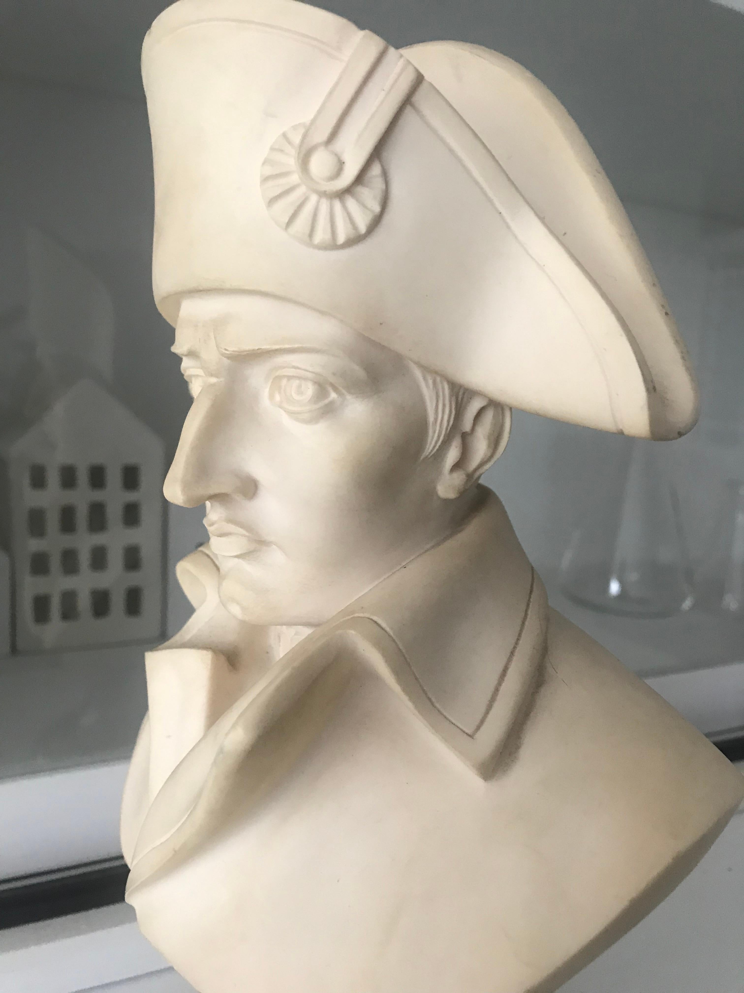 French Late 20th Century Hand Carved Alabaster Napoleon Bust Statue on Marble Base