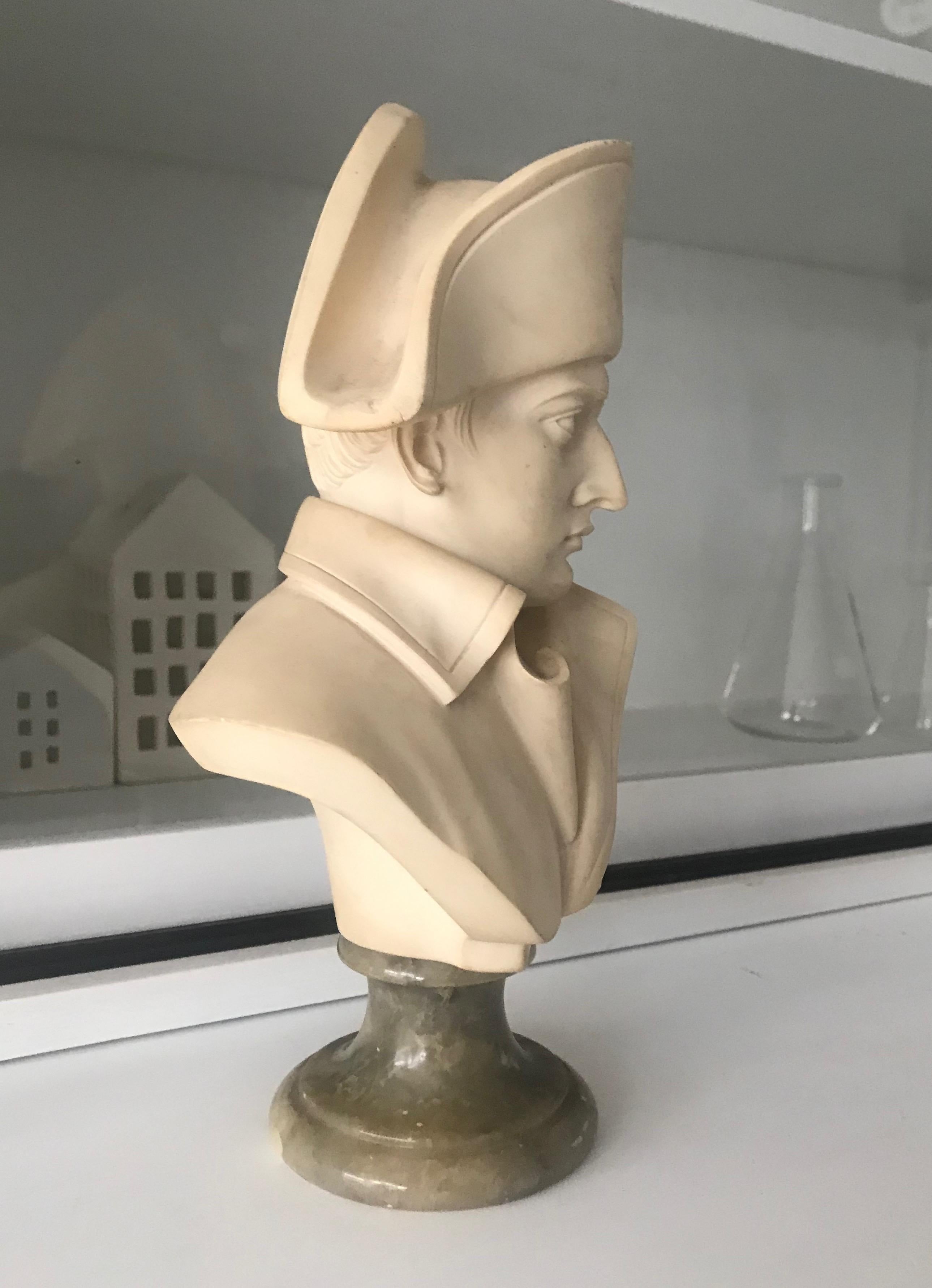 Late 20th Century Hand Carved Alabaster Napoleon Bust Statue on Marble Base In Excellent Condition In Lisse, NL