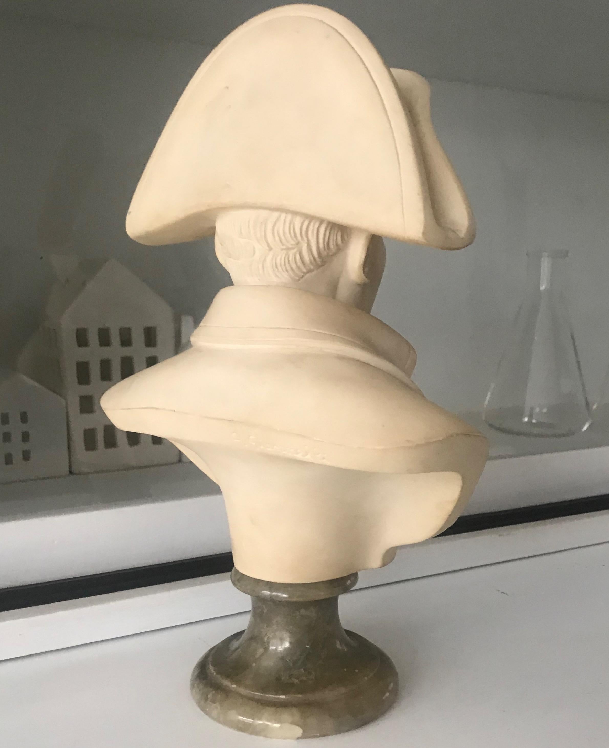 Late 20th Century Hand Carved Alabaster Napoleon Bust Statue on Marble Base 2