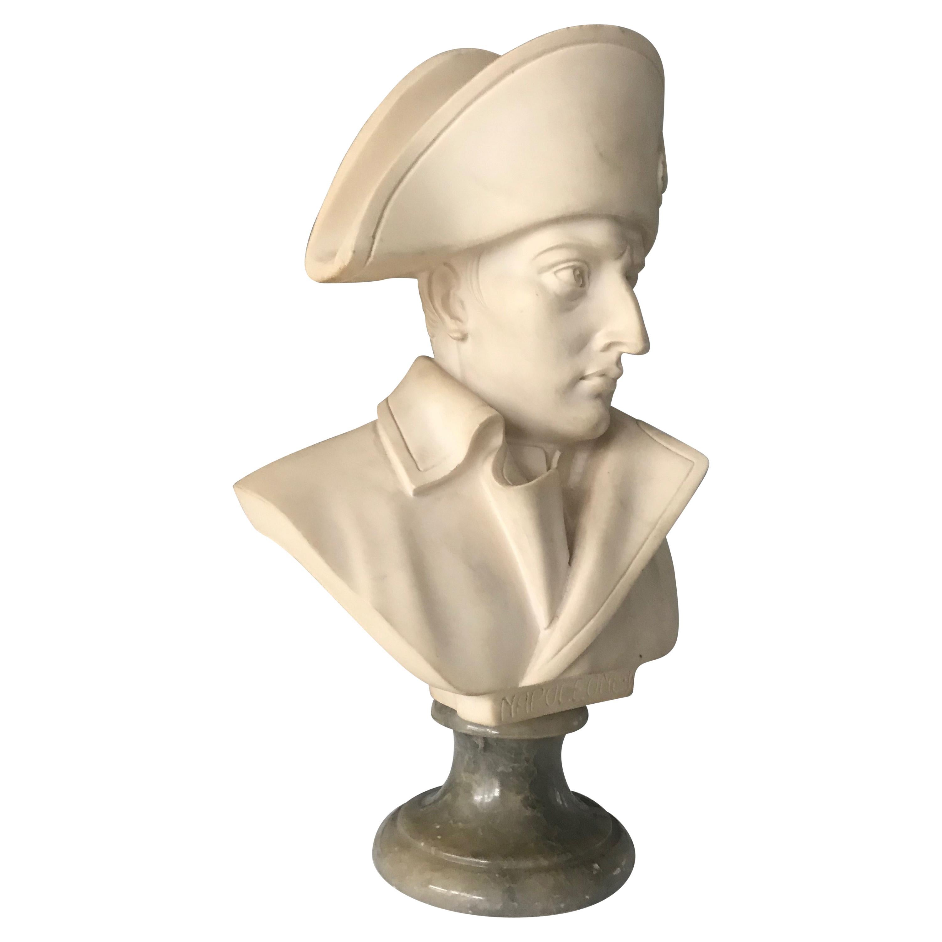 Late 20th Century Hand Carved Alabaster Napoleon Bust Statue on Marble Base