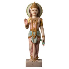 Fin du 20e siècle, statue de Lakshmi en pierre marbrière sculptée à la main de In dia