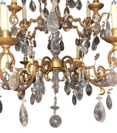 Late 20th Century Hand-Carved Rock Crystal and Wrought Iron Chandelier. U.S.A.