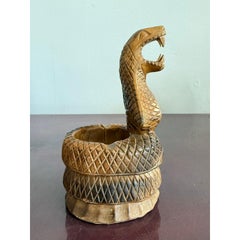 Late 20th Century Hand-Carved Wooden Cobra Bowl