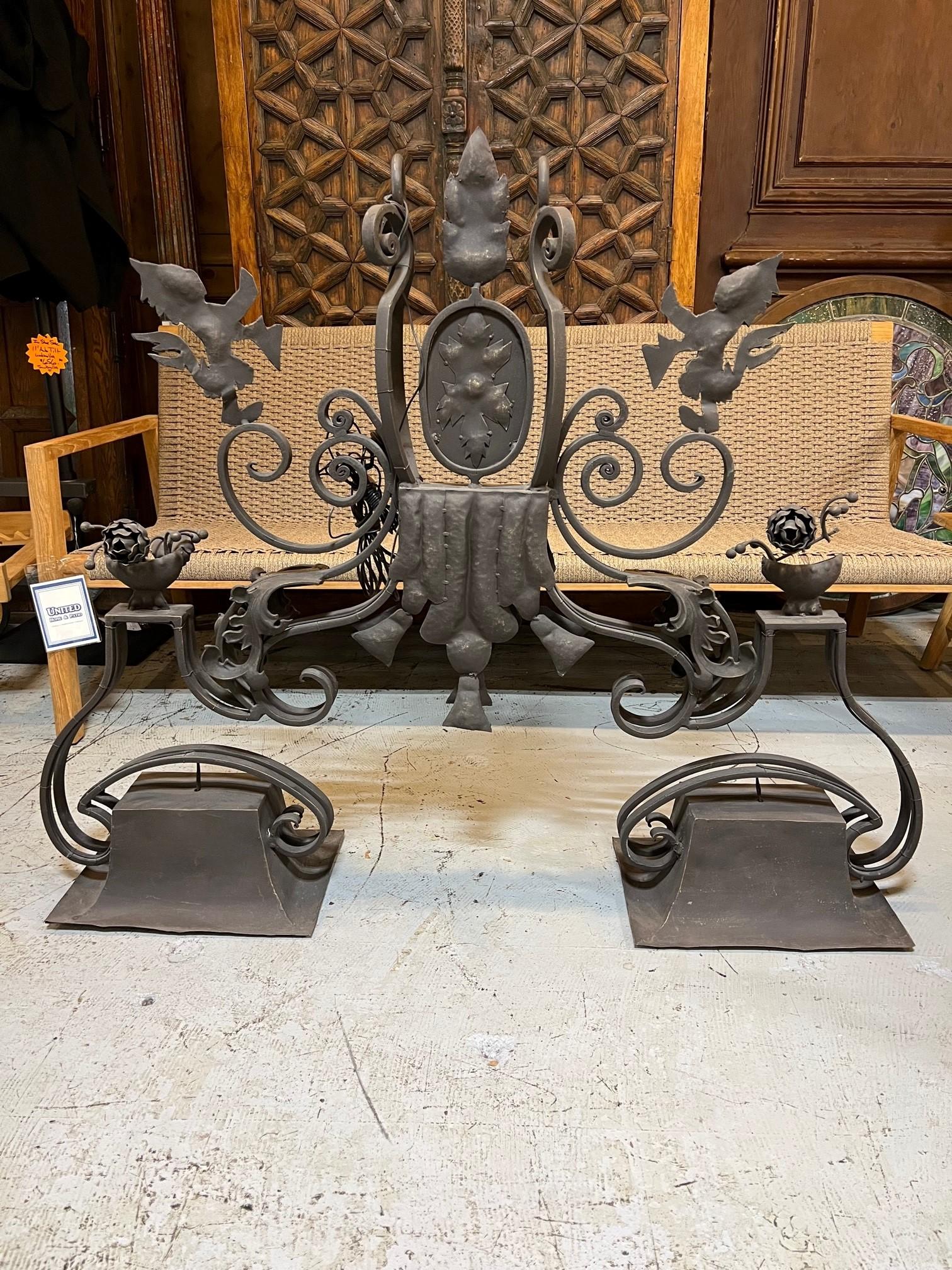 Hand forged Wrought iron Island or pool table chandelier made in the USA. This is a great chandelier that would look amazing over a kitchen Island, it has a good heavy iron look but is also very decorative. It has never been installed and all of the