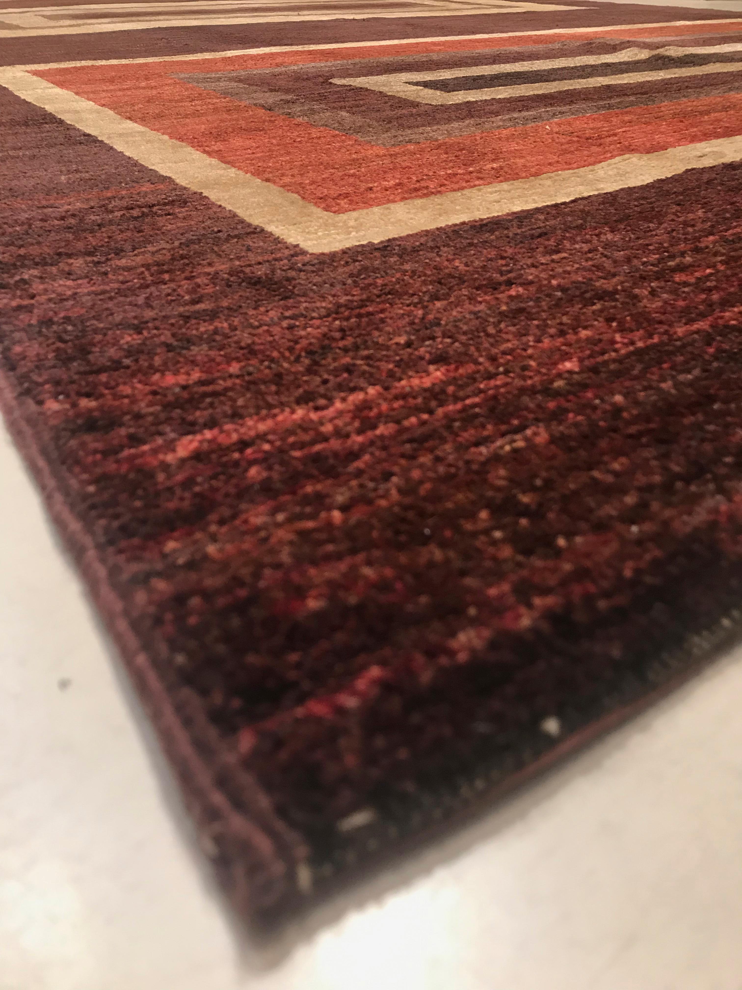 Late 20th Century Hand Knotted Afghan Rug with Wool and Cotton in Red and Brown For Sale 7