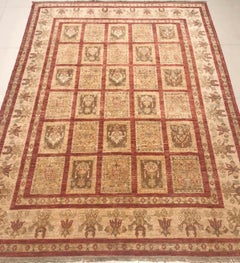 Late 20th Century Hand Knotted Carpet in Beige, Coral and Olive