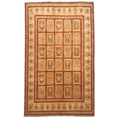 Late 20th Century Hand Knotted Carpet in Beige, Coral and Olive