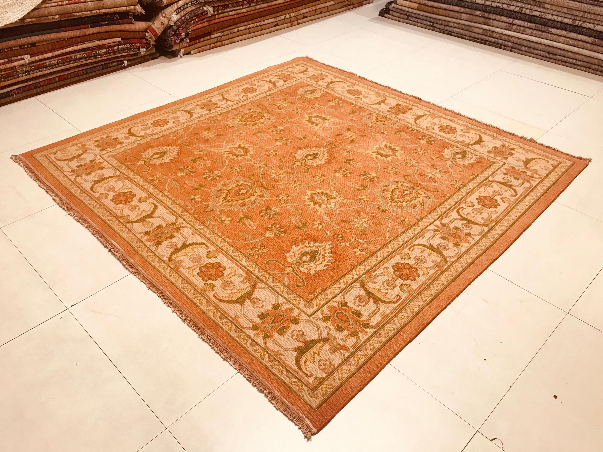 Other Late 20th Century Hand Knotted Indian Rug with Orange and Beige of 1980s For Sale