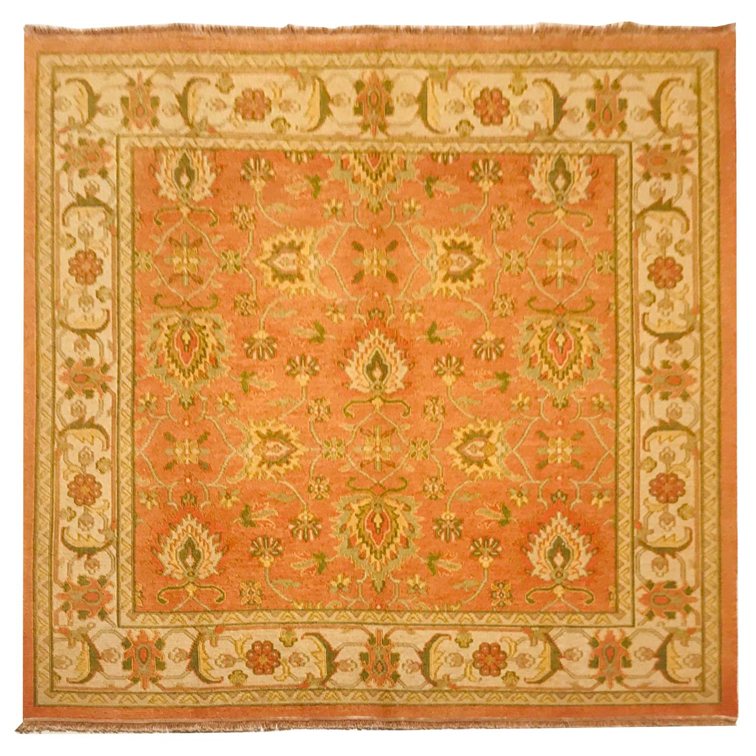 Late 20th Century Hand Knotted Indian Rug with Orange and Beige of 1980s For Sale