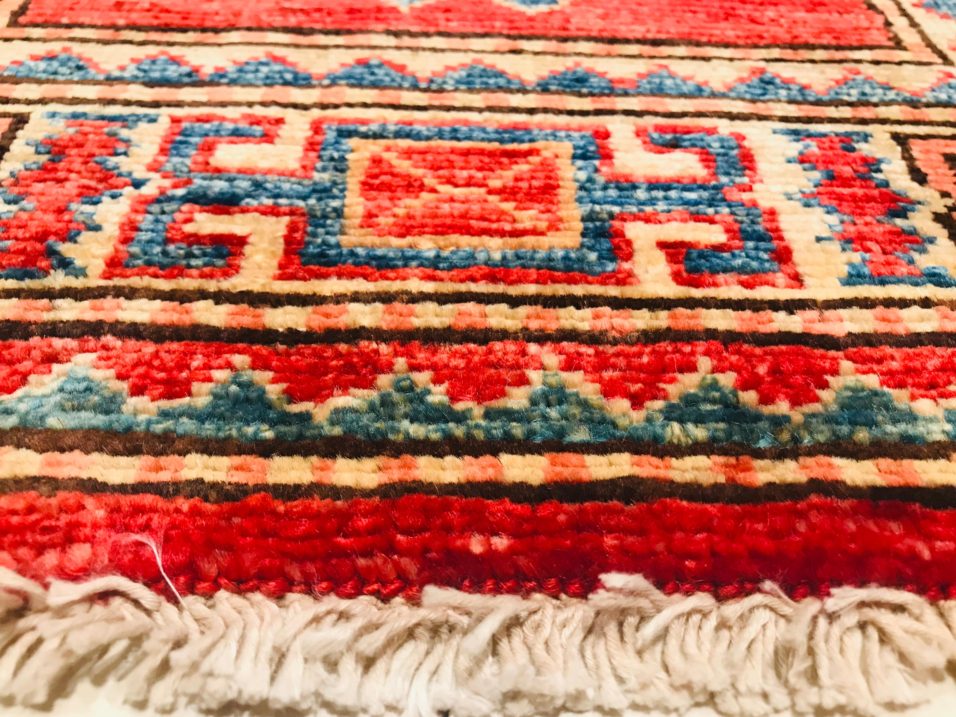 Other Late 20th Century Hand Knotted Afghan Rug with Wool in Red For Sale