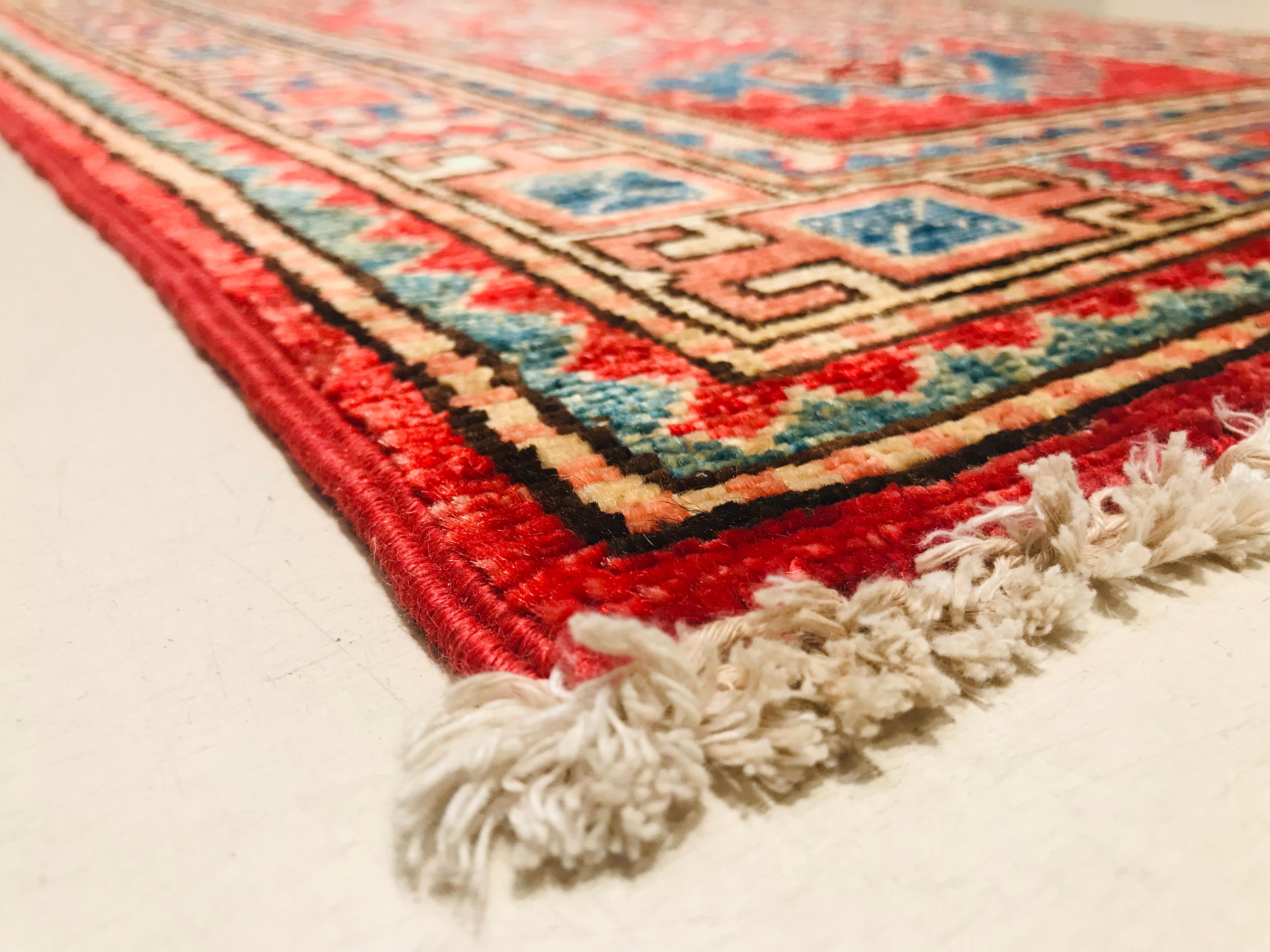 Indian Late 20th Century Hand Knotted Afghan Rug with Wool in Red For Sale