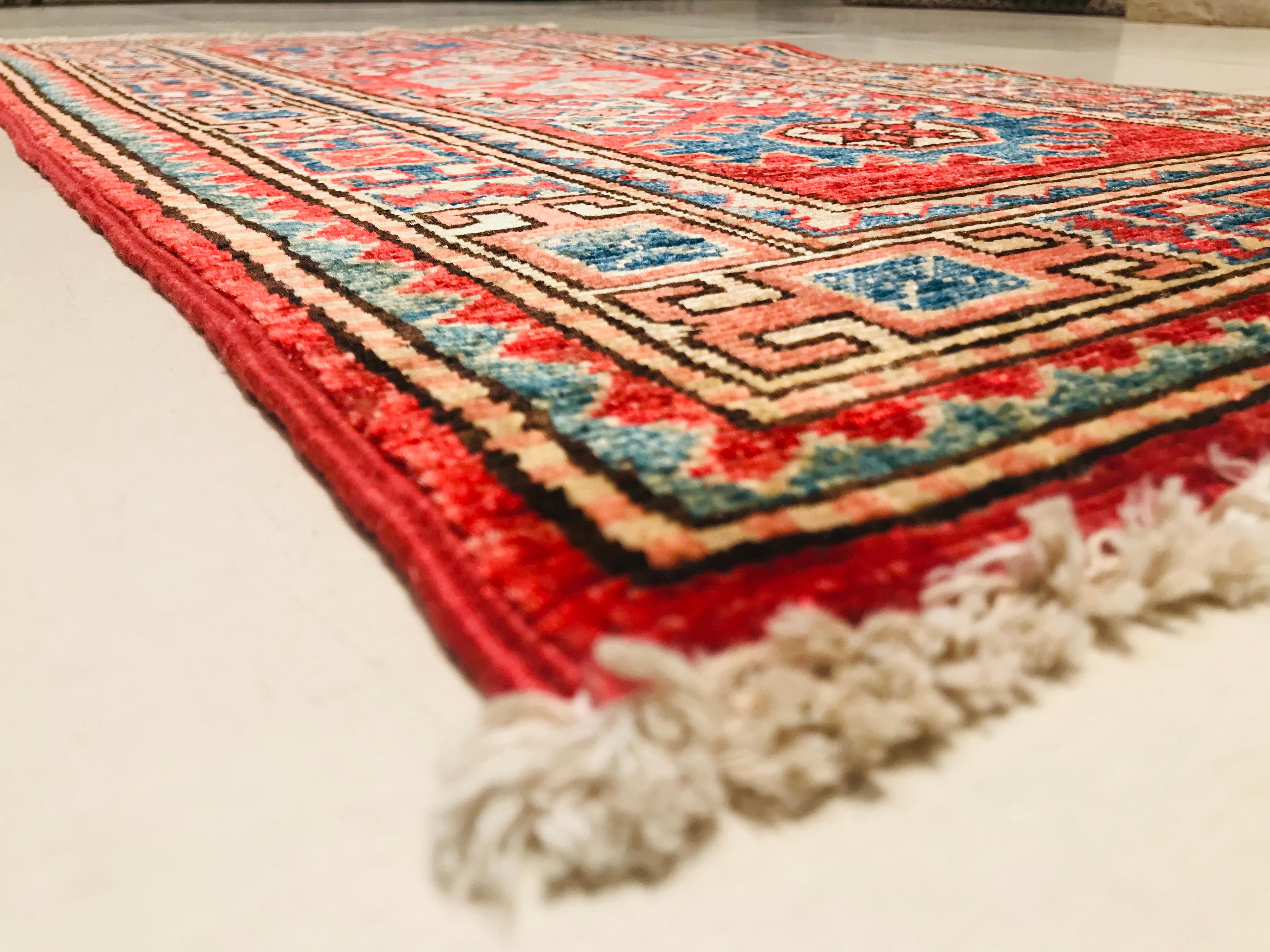 Hand-Knotted Late 20th Century Hand Knotted Afghan Rug with Wool in Red For Sale