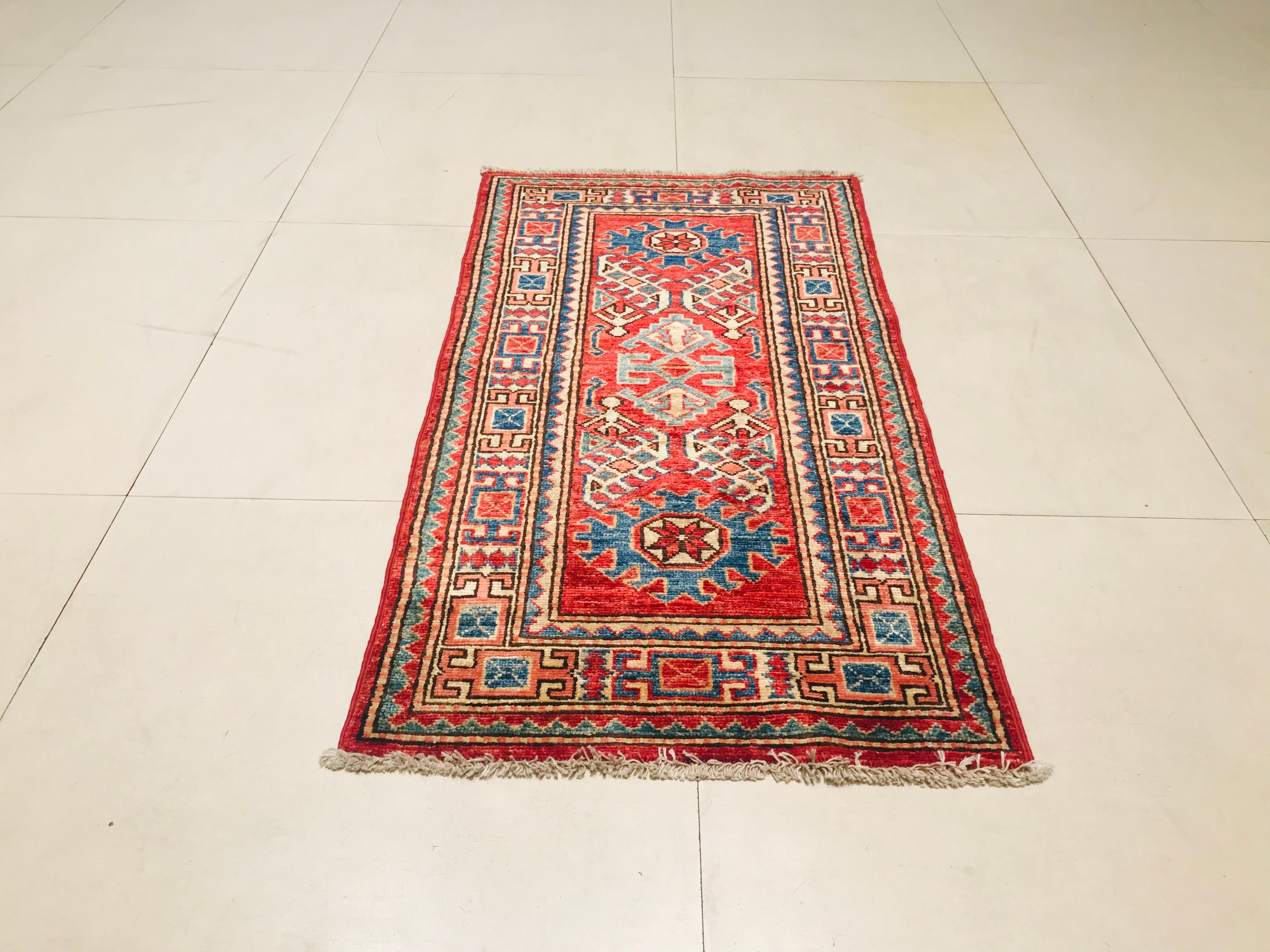 Late 20th Century Hand Knotted Afghan Rug with Wool in Red For Sale 1