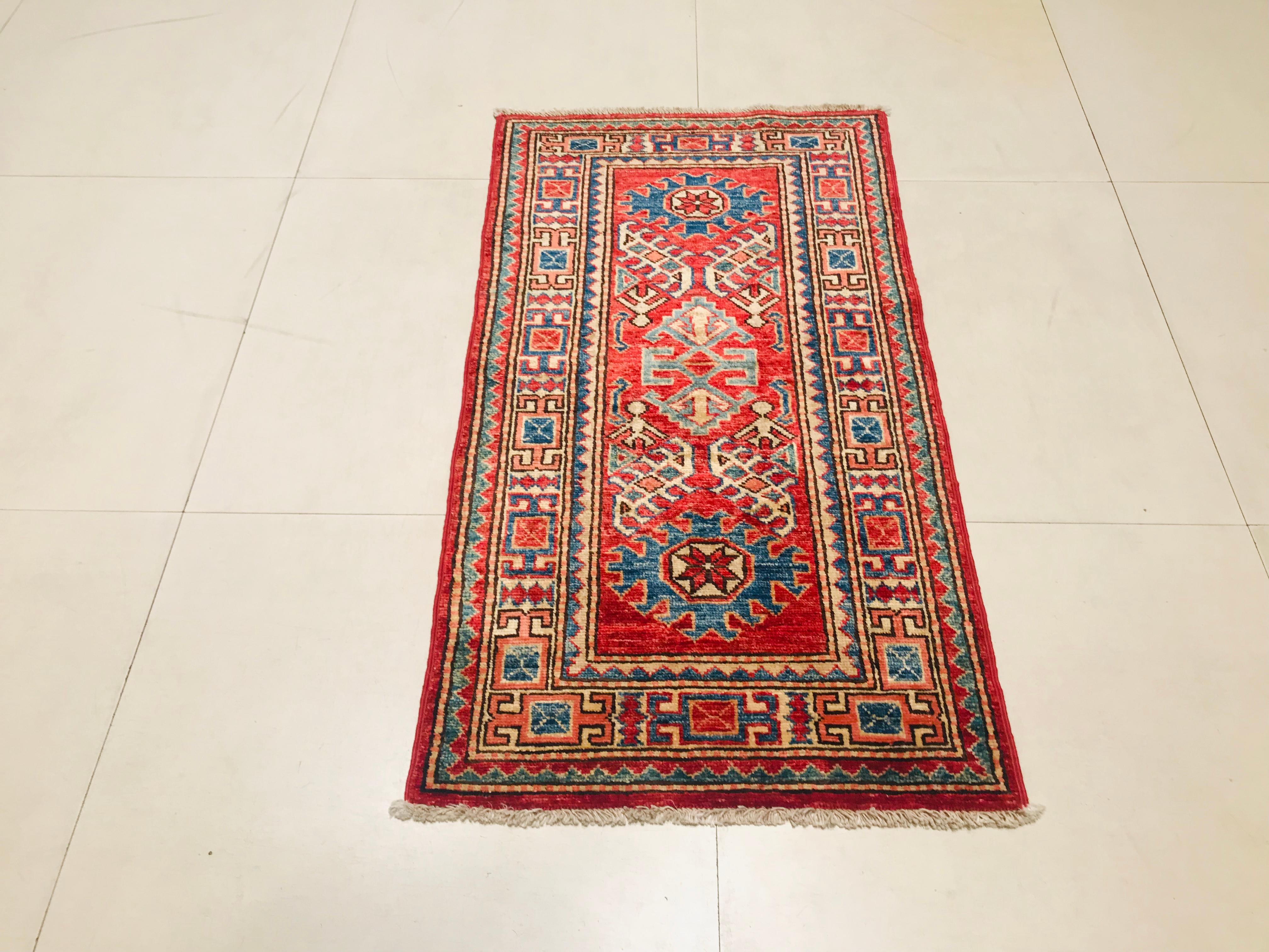 Late 20th Century Hand Knotted Afghan Rug with Wool in Red For Sale 2