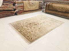 Late 20th Century Hand Knotted Indian Rug Wool, Silk in Beige and Camel Colors