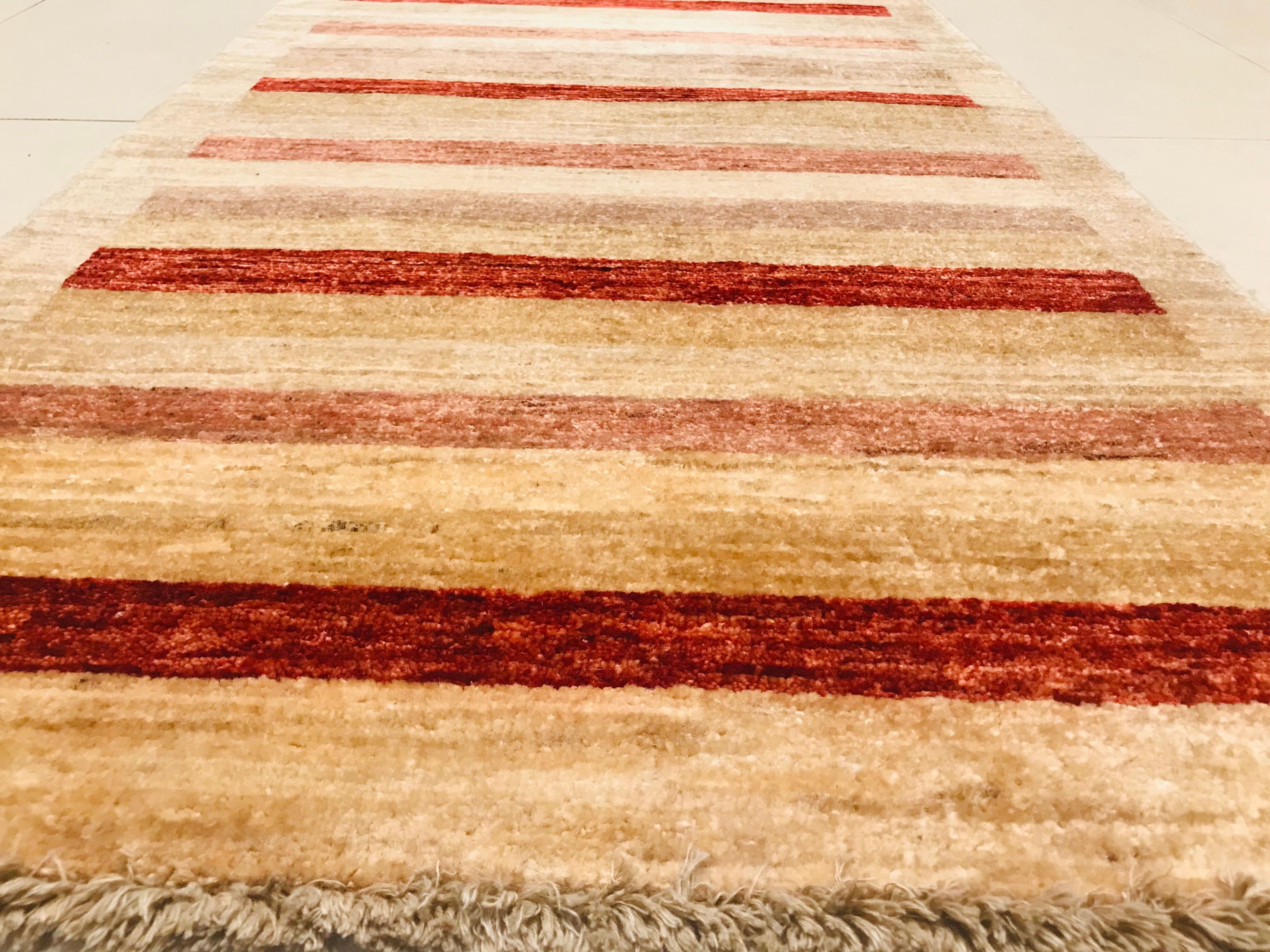Other Late 20th Century Hand Knotted Runner Rug with Wool in Red and Beige of 1980s For Sale