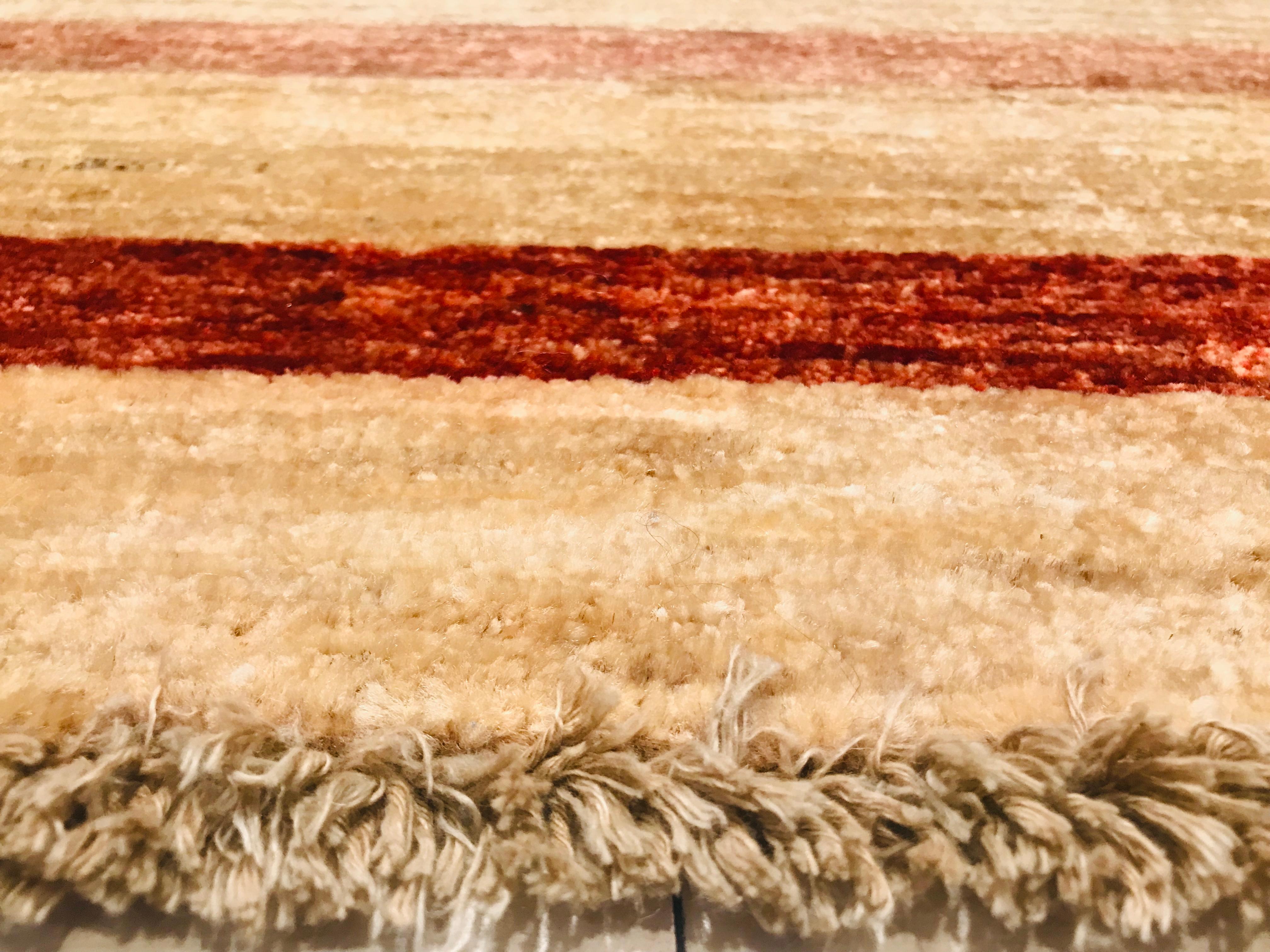 Pakistani Late 20th Century Hand Knotted Runner Rug with Wool in Red and Beige of 1980s For Sale