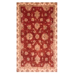 Late 20th Century Hand Knotted Rug in Beige, Golden Yellow, Navy Blue and Red