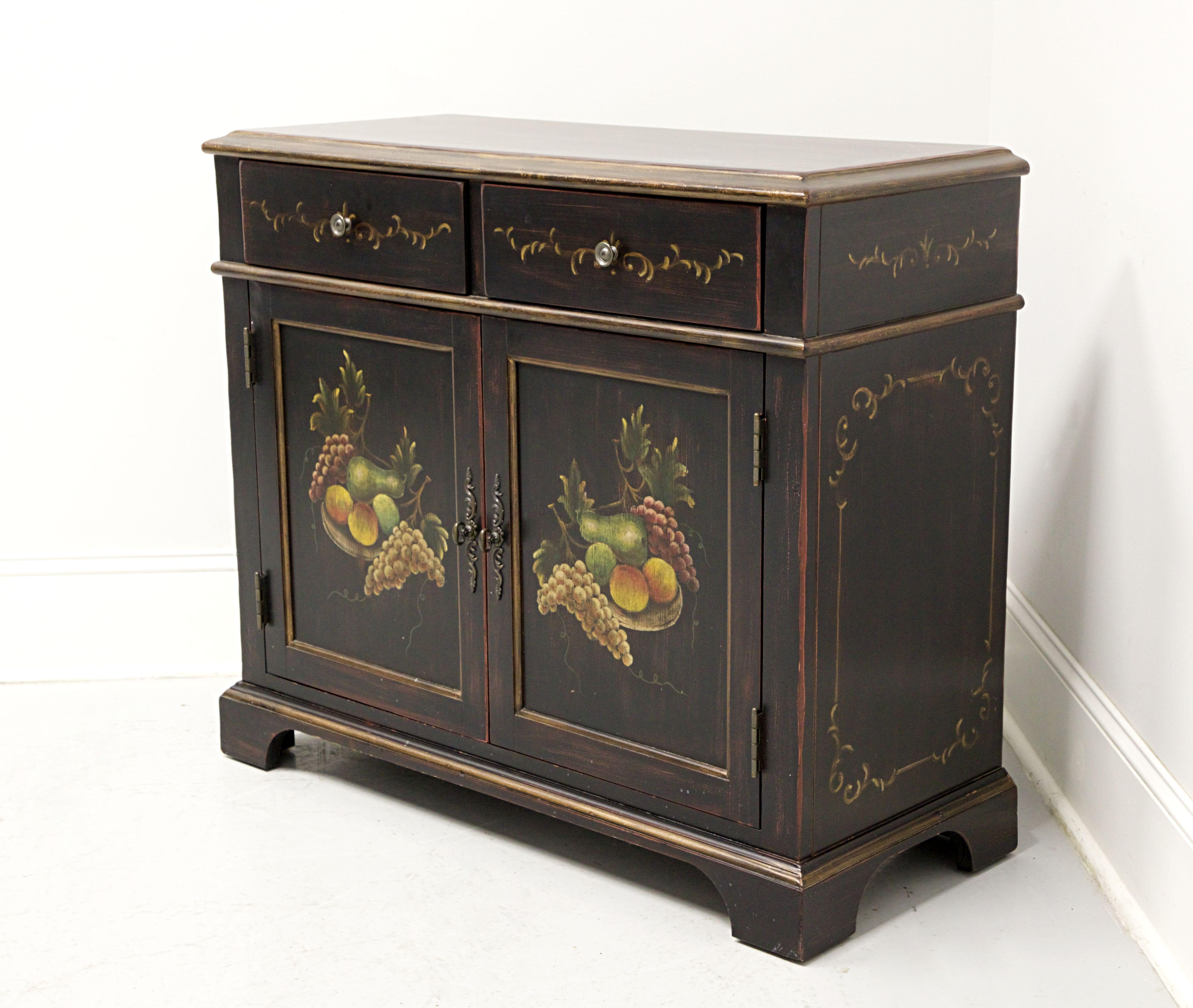 American Late 20th Century Hand Painted French Country Console Cabinet with Fruit Motif For Sale