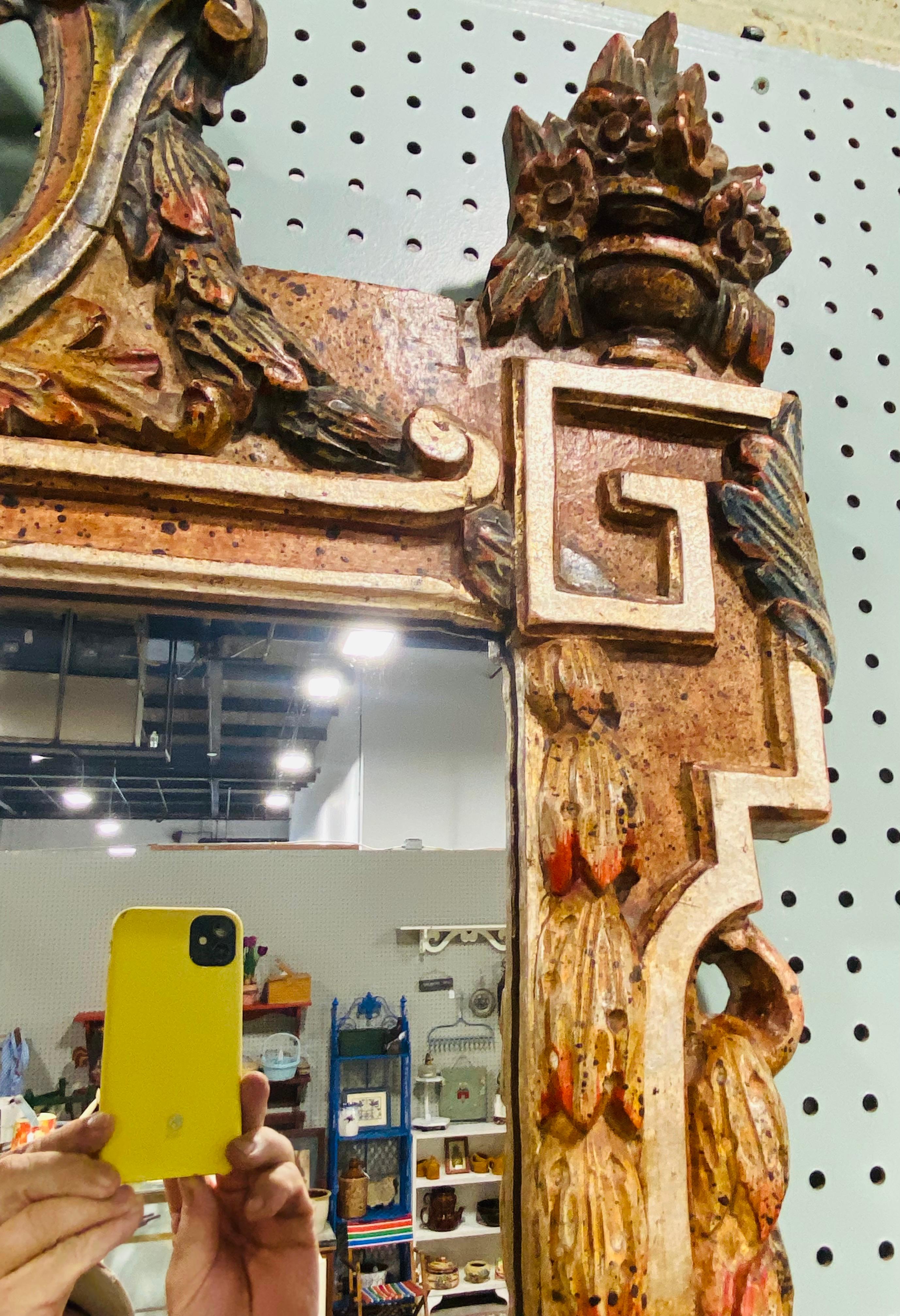 Bois Miroir mural de style rococo français peint à la main à la fin du 20e siècle en vente