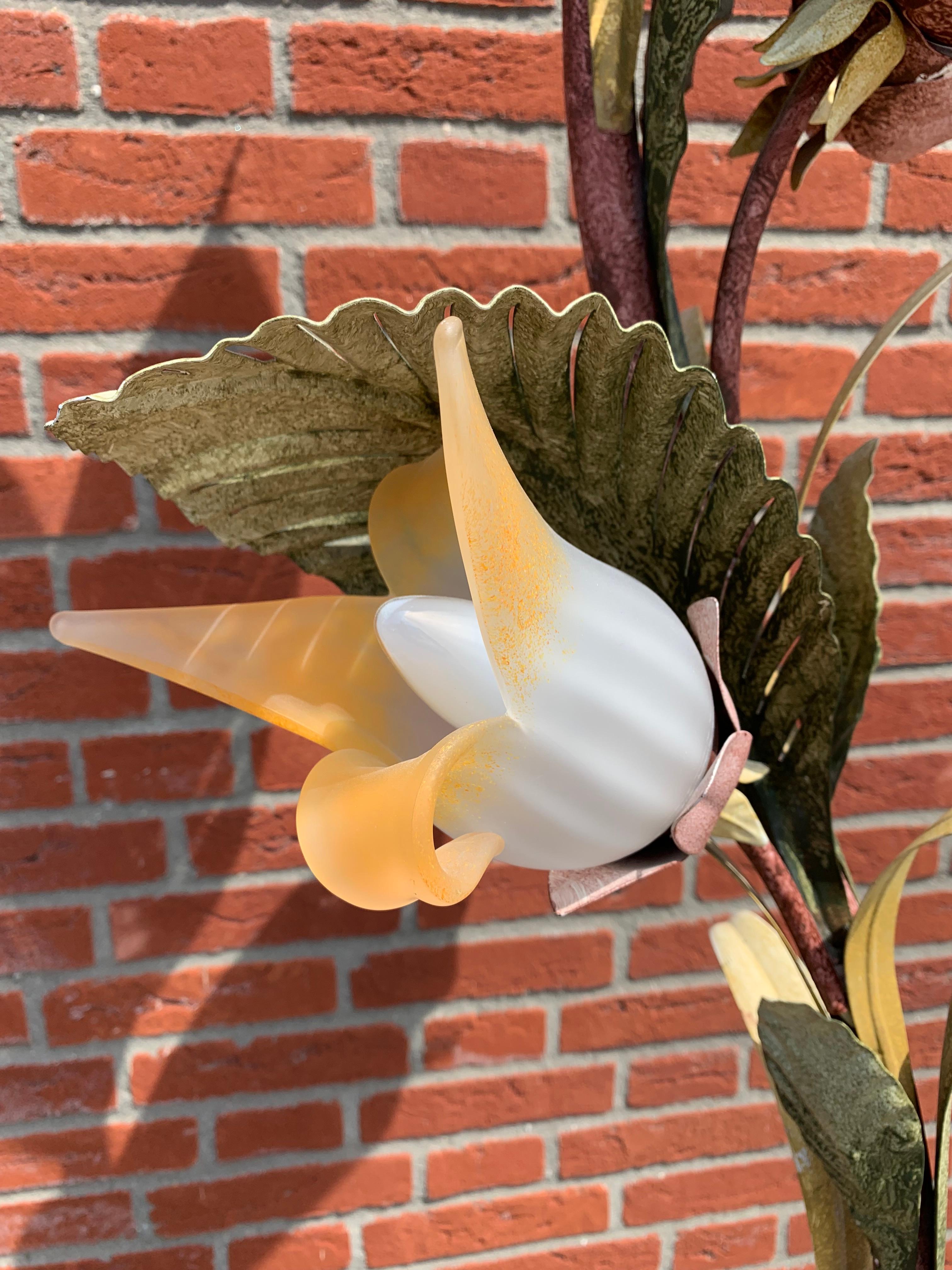 Vinyage Italian Hand Painted Metal Flower Floor Lamp with Glass Flower Shades 3