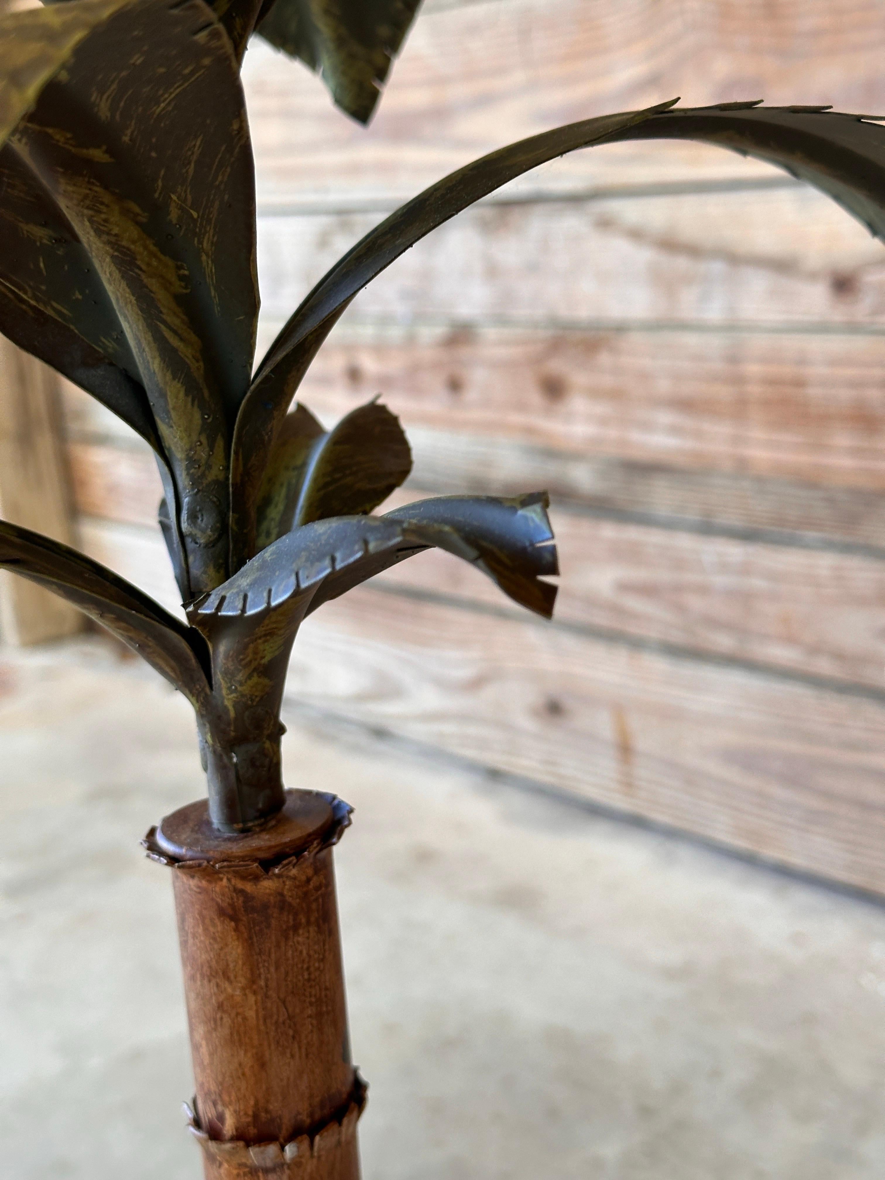 Late 20th Century Hand Painted Metal Tole Palm Tree Table Lamps-Pair For Sale 4