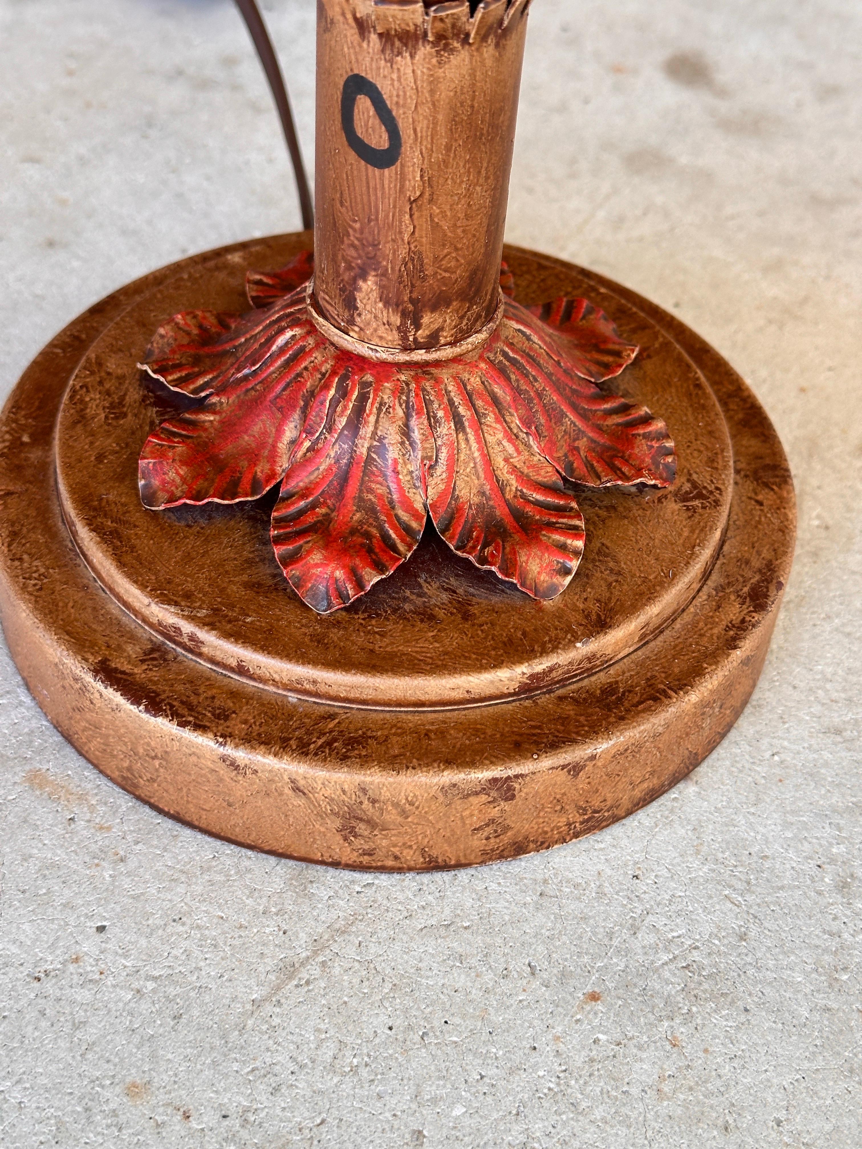 Late 20th Century Hand Painted Metal Tole Palm Tree Table Lamps-Pair For Sale 6