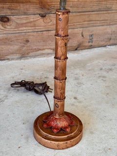 Late 20th Century Hand Painted Metal Tole Palm Tree Table Lamps-Pair