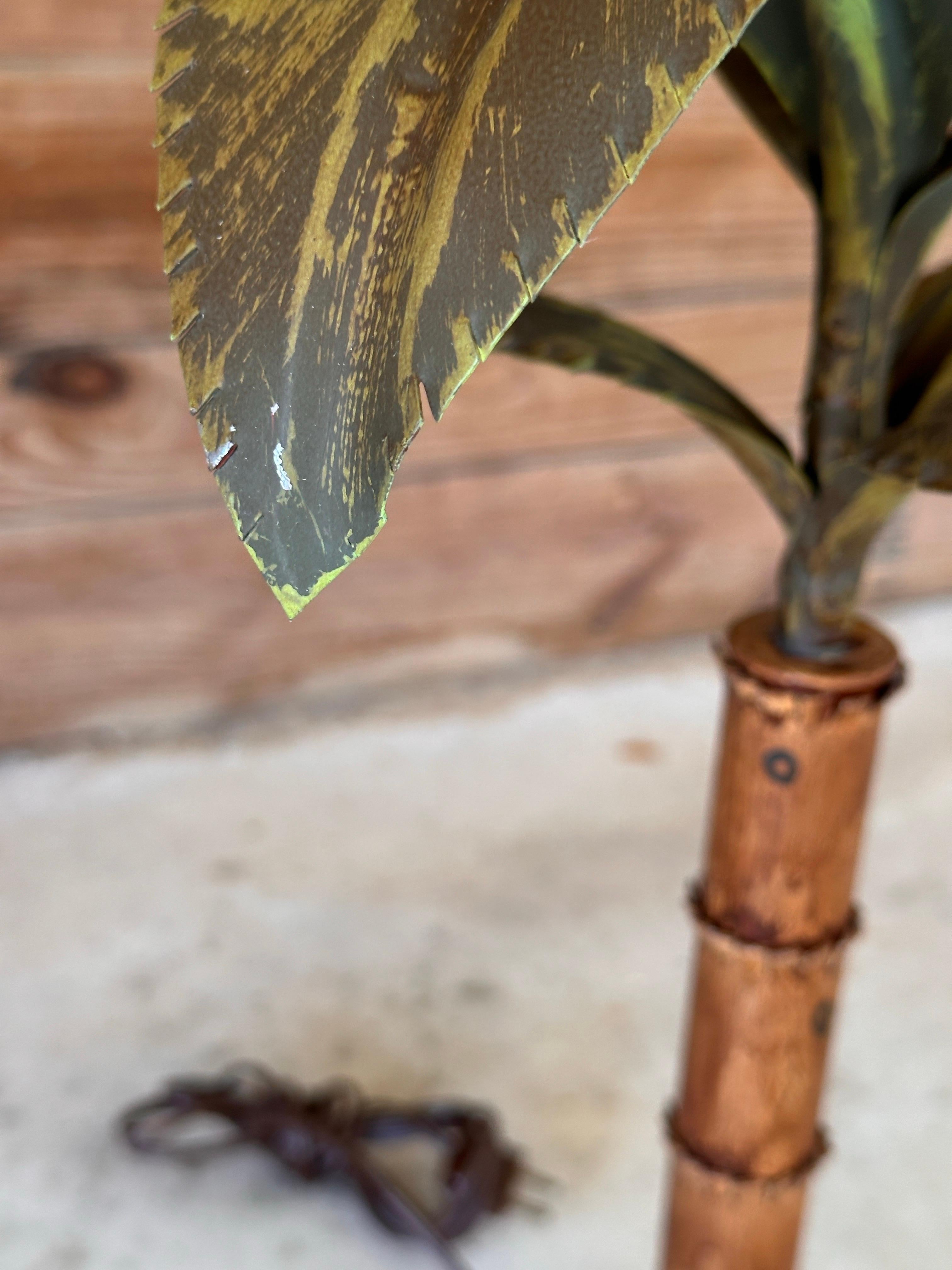 Regency Late 20th Century Hand Painted Metal Tole Palm Tree Table Lamps-Pair For Sale